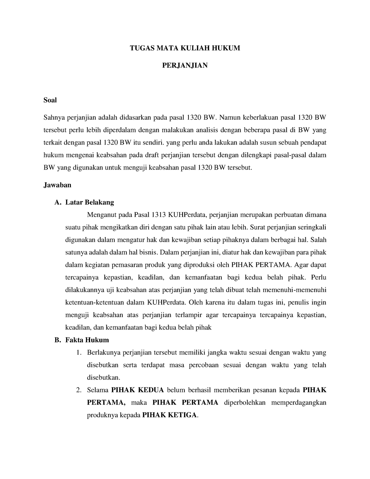 Hukum Perjanjian Analisis Kasus - TUGAS MATA KULIAH HUKUM PERJANJIAN ...