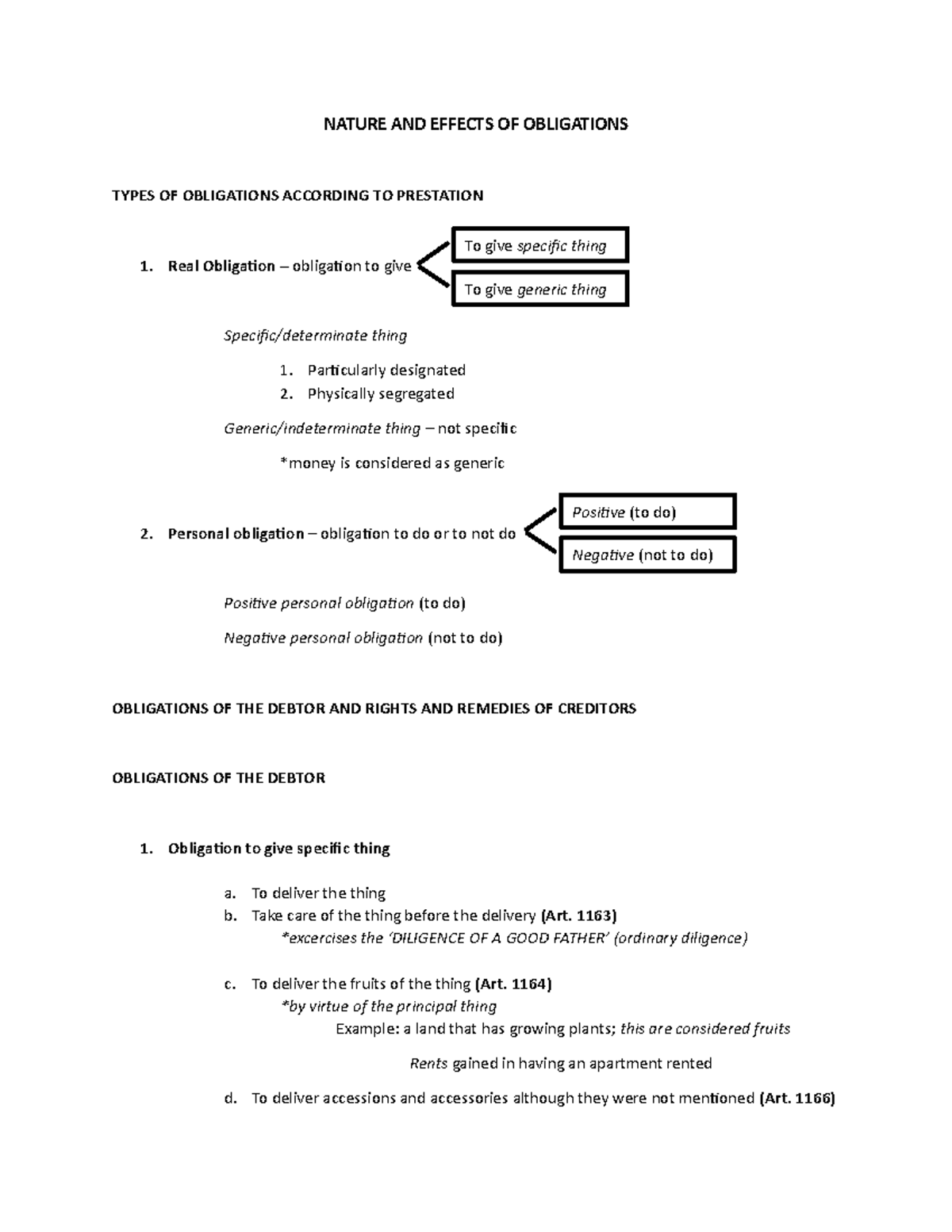 Law on oblicon - Law on obligations and contracts - NATURE AND EFFECTS ...