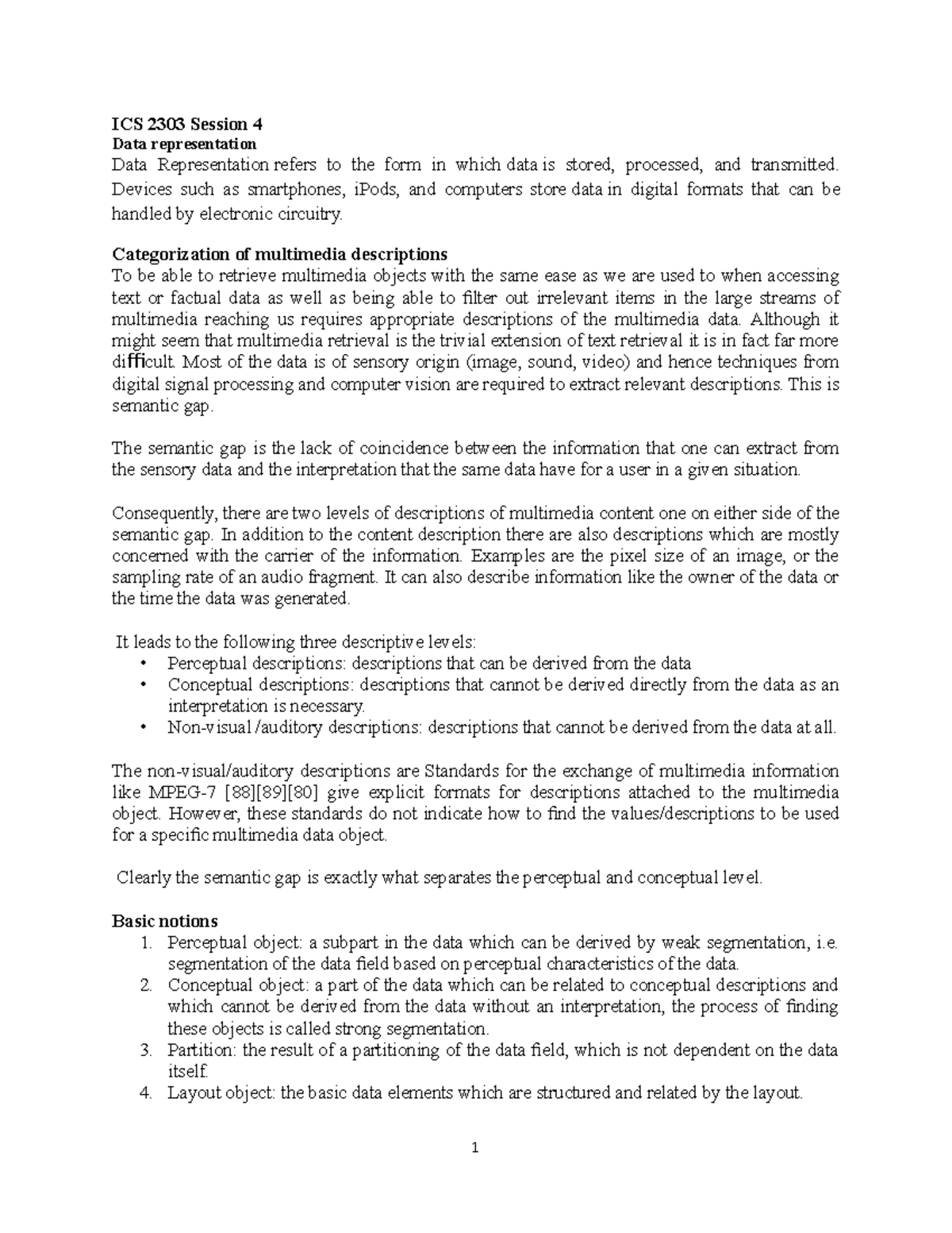 ICS 2303 Session 4 - Lecture notes 1 - ICS 2303 Session 4 Data ...