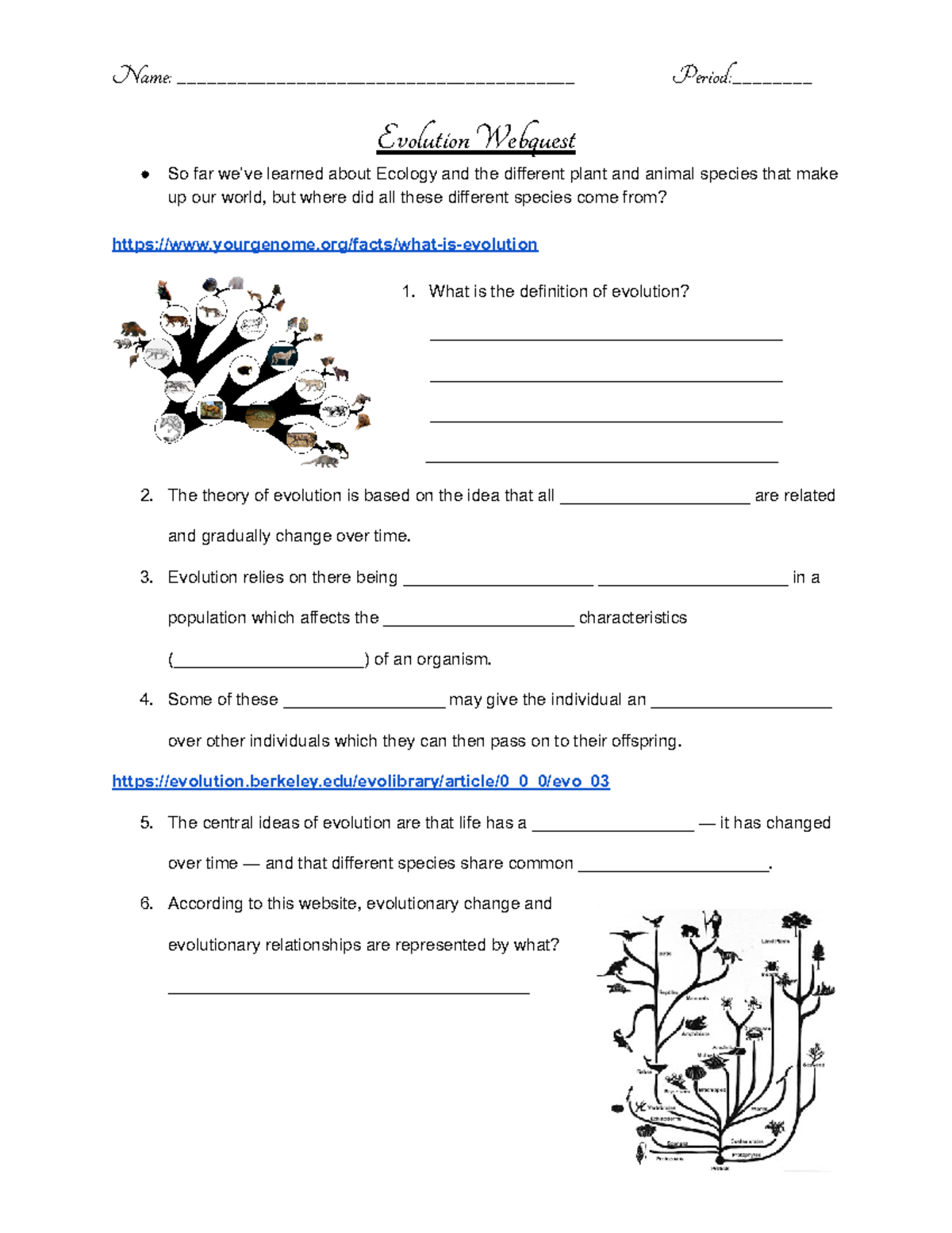 Introduction to Evolution Web Quest 2023 - Name