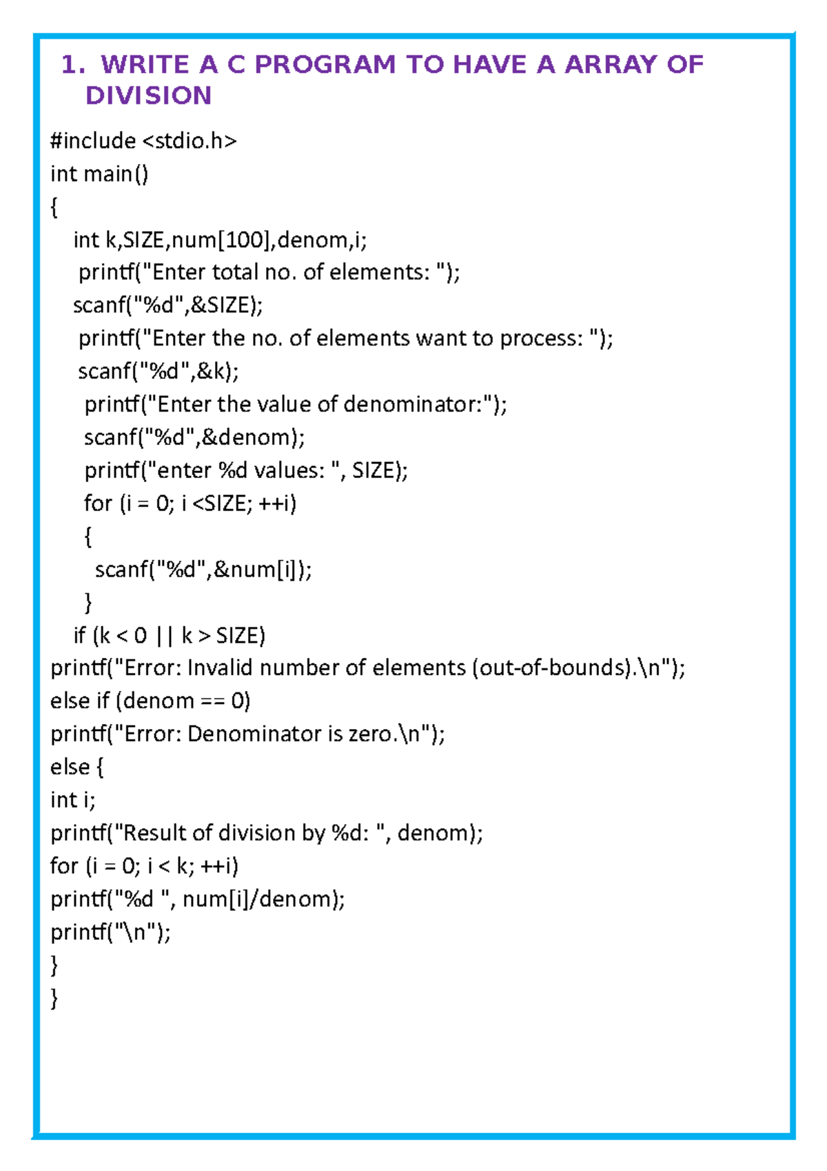 Report ON Statistical Programming IN C - 1. WRITE A C PROGRAM TO HAVE A ...