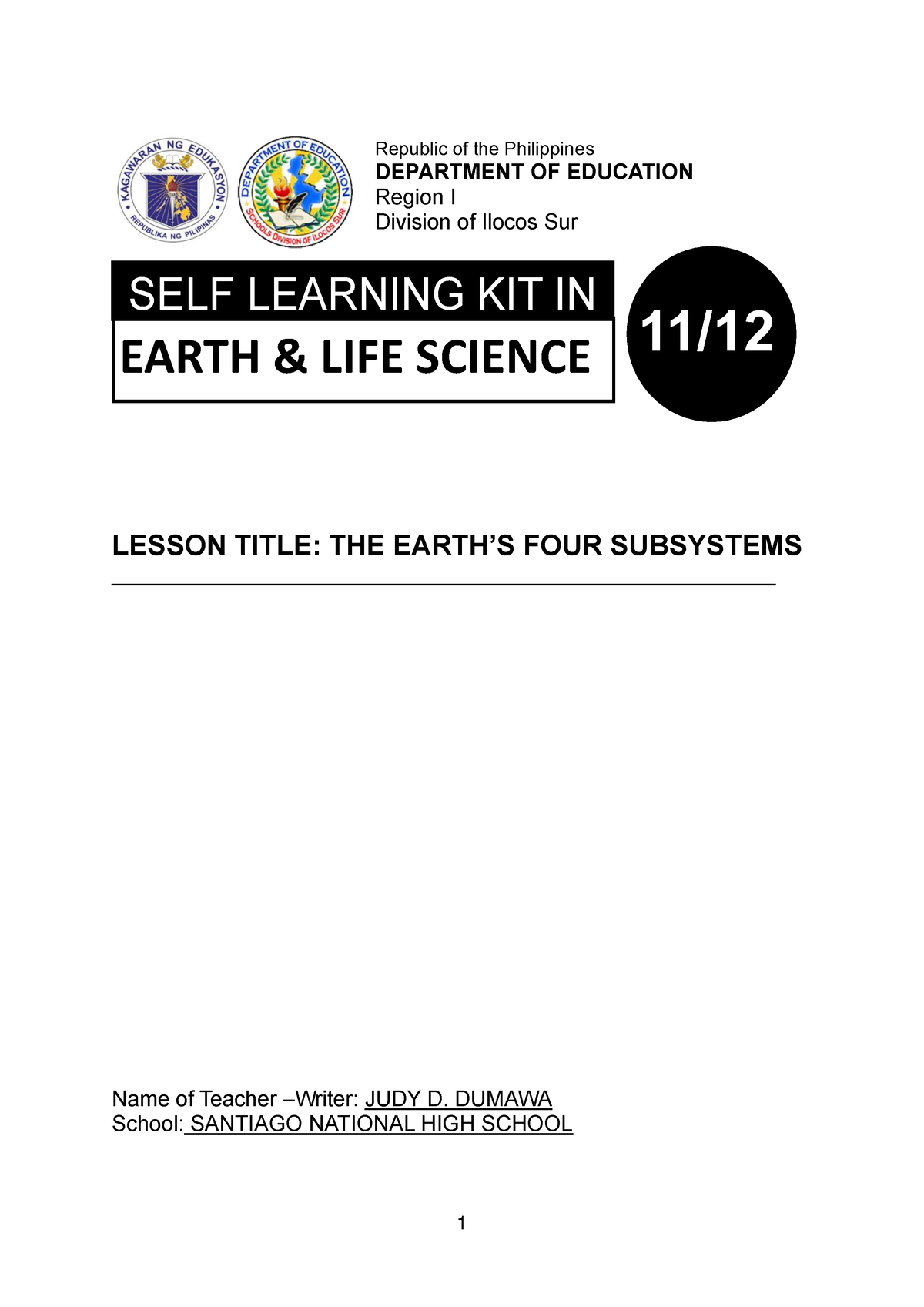 ELS-Q1-W1b 094856 - Lecture Notes - LESSON TITLE: THE EARTH’S FOUR ...