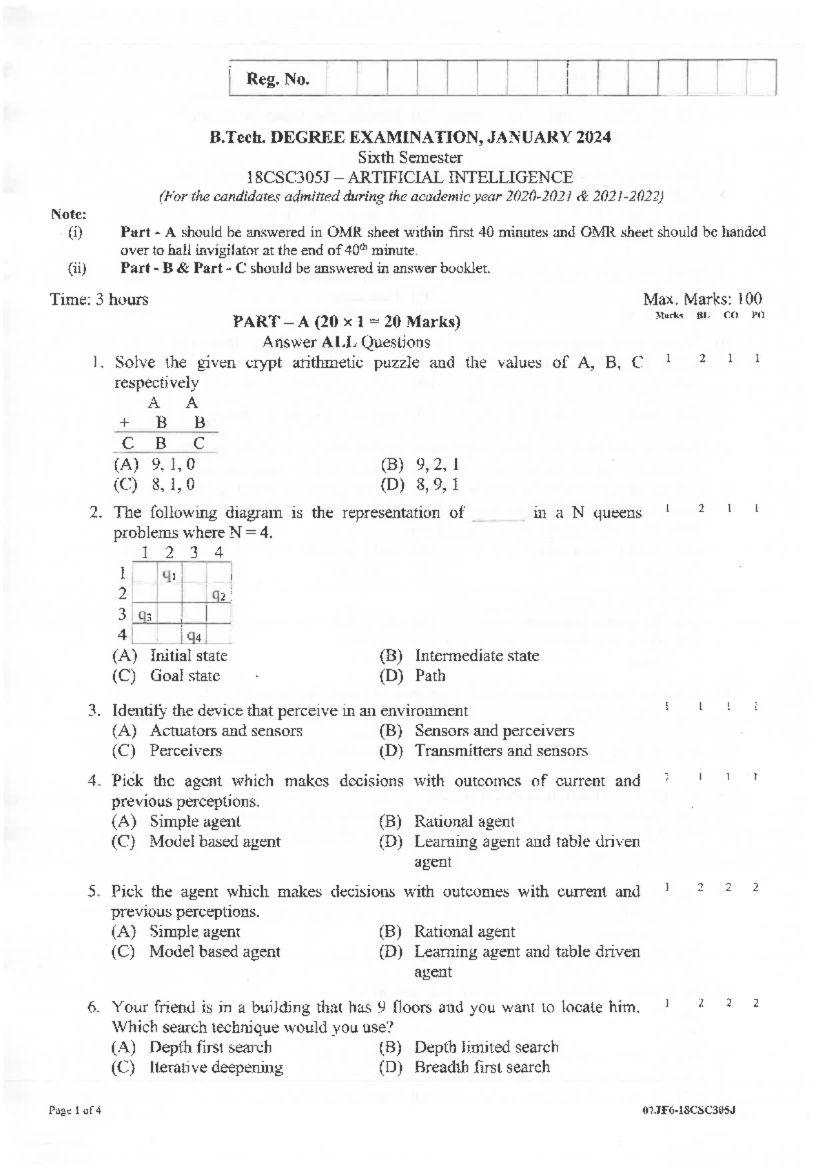 AI-PYQs - Reg. No. B. DEGREE EXAMINATION, JANUARY 2024 Sixth Semester ...