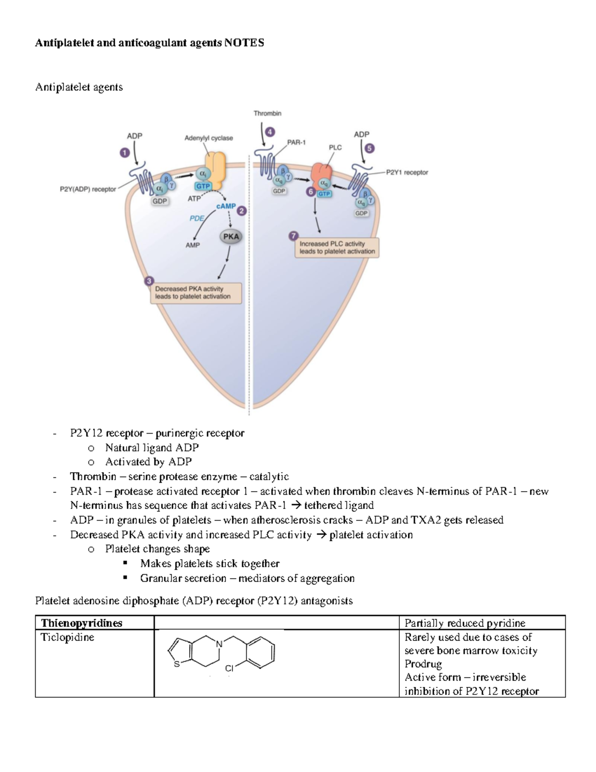 Antiplatelet And Anticoagulant Agents Notes - Antiplatelet And ...