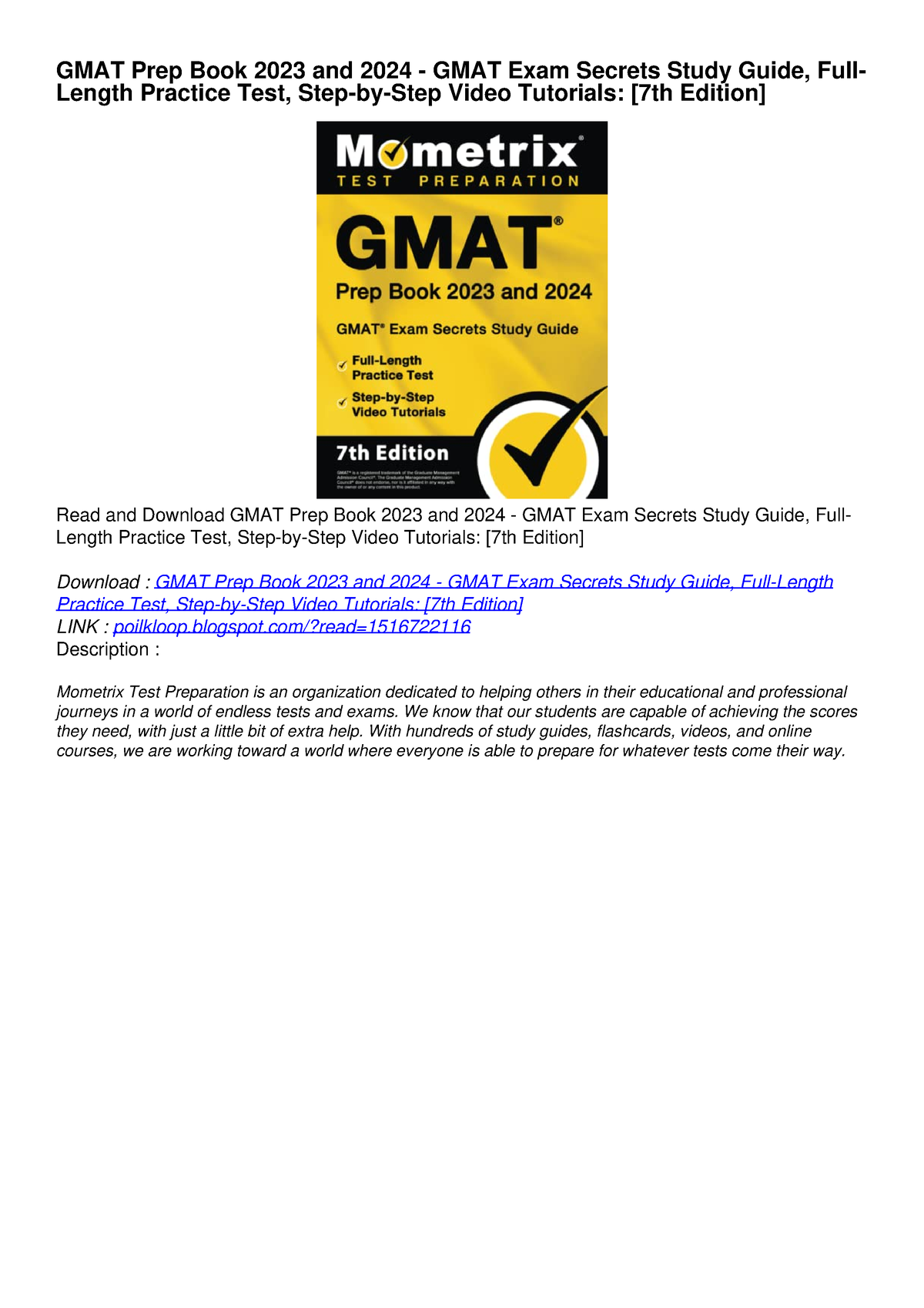 READ/DOWNLOADGMAT Prep Book 2023 and 2024 GMAT Exam Secrets Study