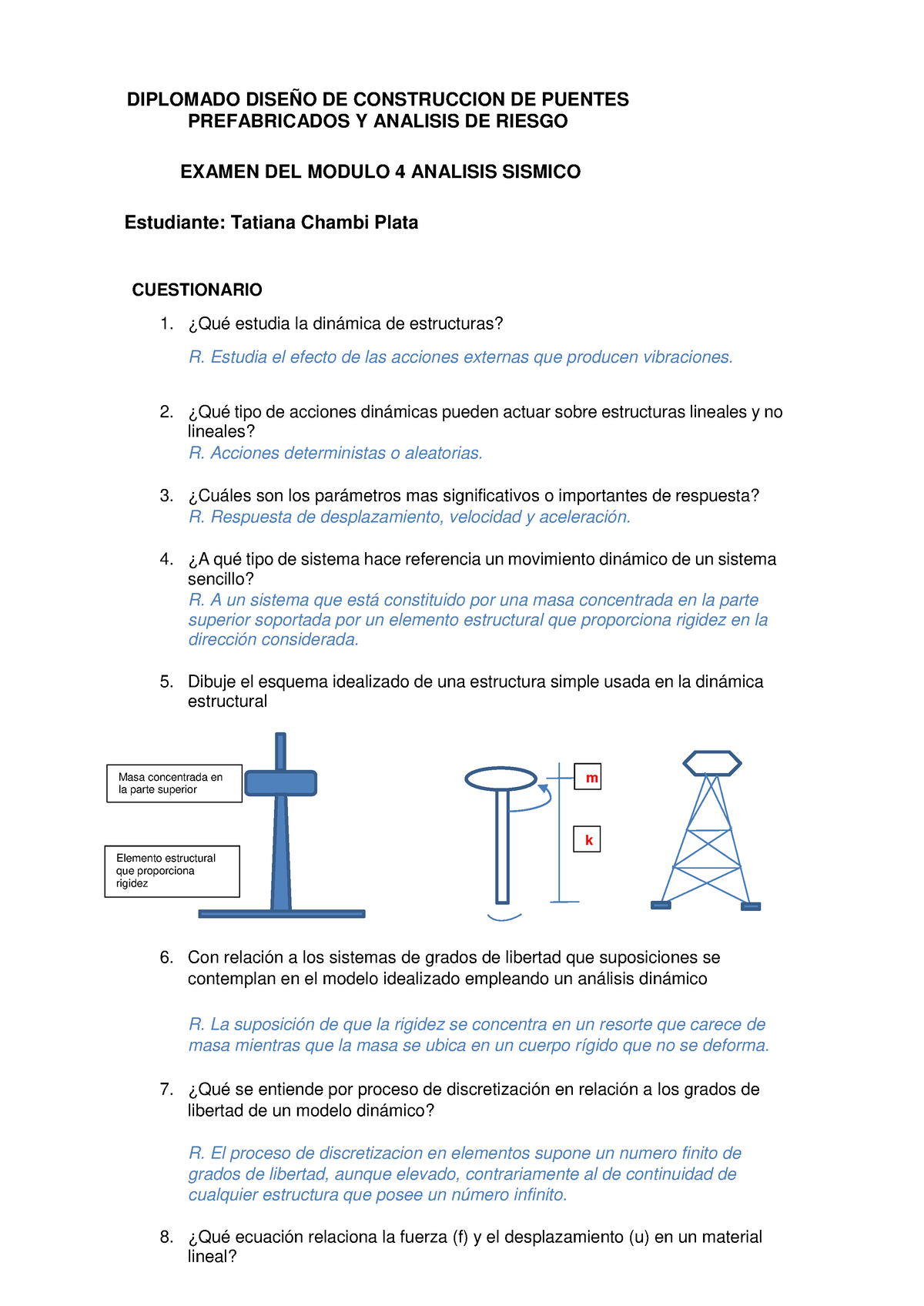 Examen Modulo 4. Tatiana Chambi Plata - DIPLOMADO DISEÑO DE CONSTRUCCION DE  PUENTES PREFABRICADOS Y - Studocu