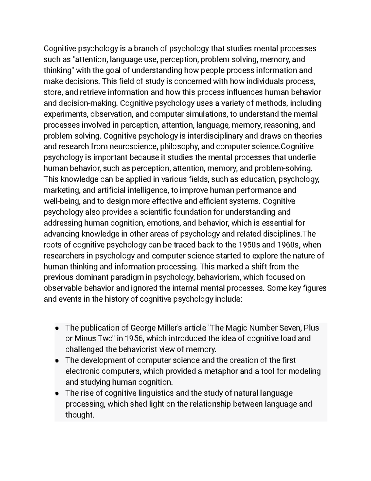 Psych 1101 2 - Notes from the beginning weeks of the class - Cognitive ...