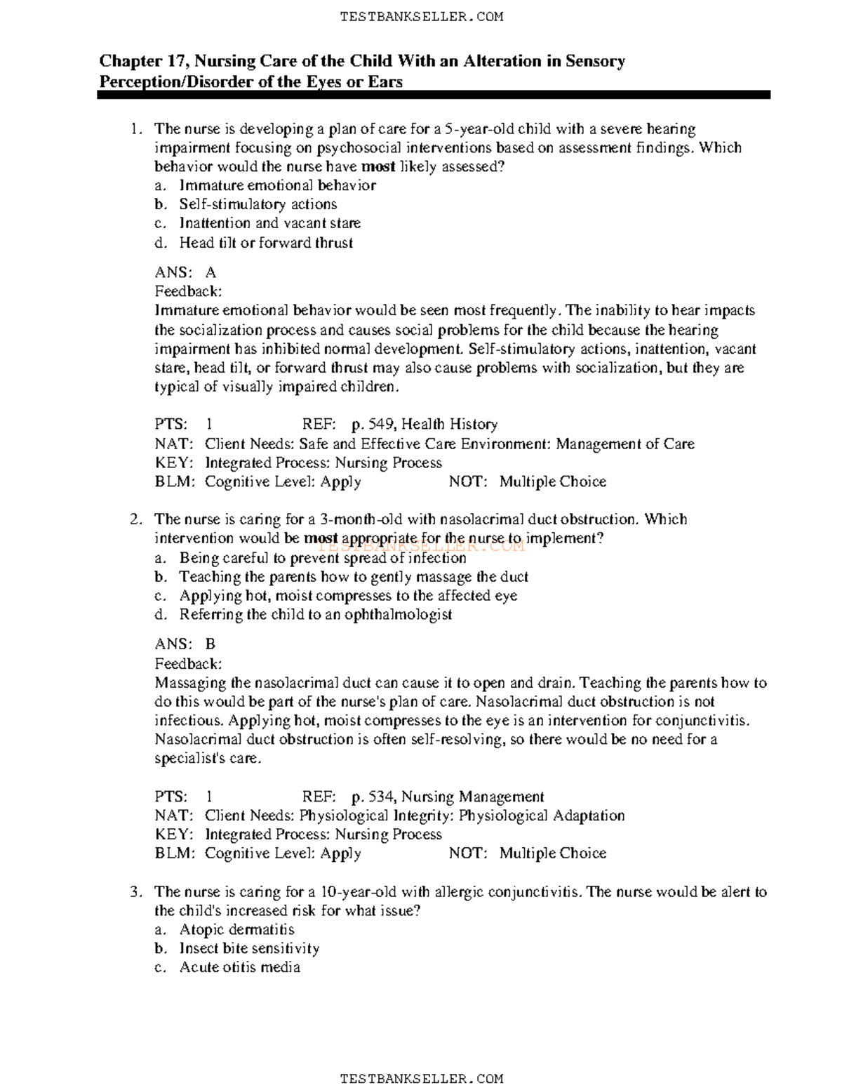 17 - TB - TESTBANKSELLER Chapter 17, Nursing Care Of The Child With An ...