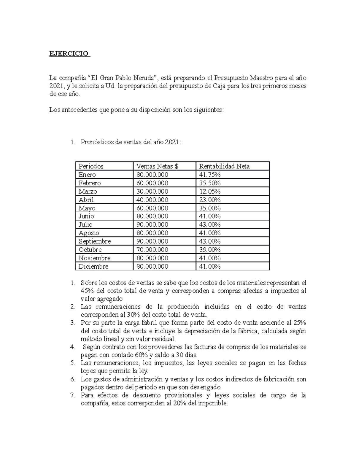 Ejercicio Caja 8 Ejercicio Presupuesto EJERCICIO La Compa a El 