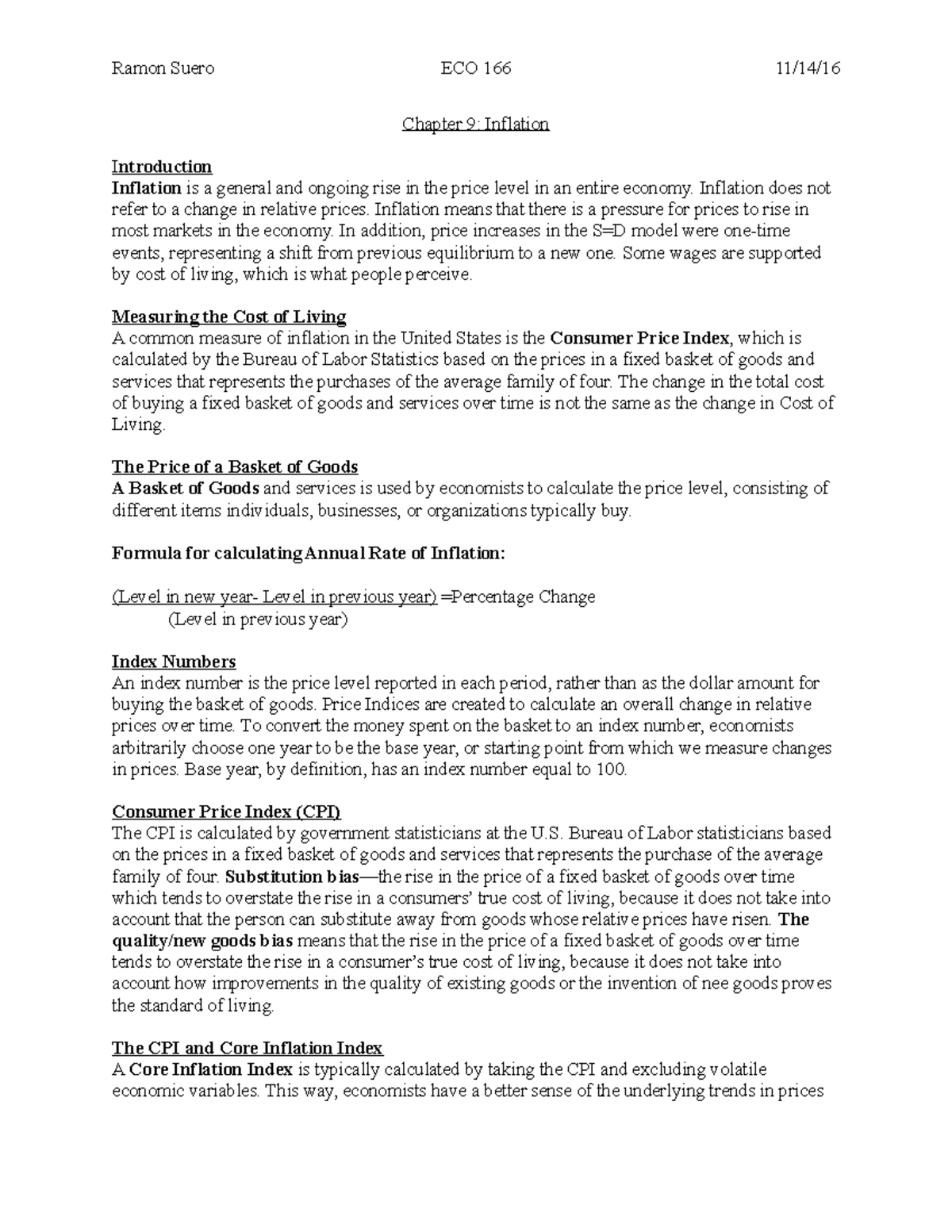ECO 166 Chapter 9 Notes - Ramon Suero ECO 166 11/14/ Chapter 9 ...