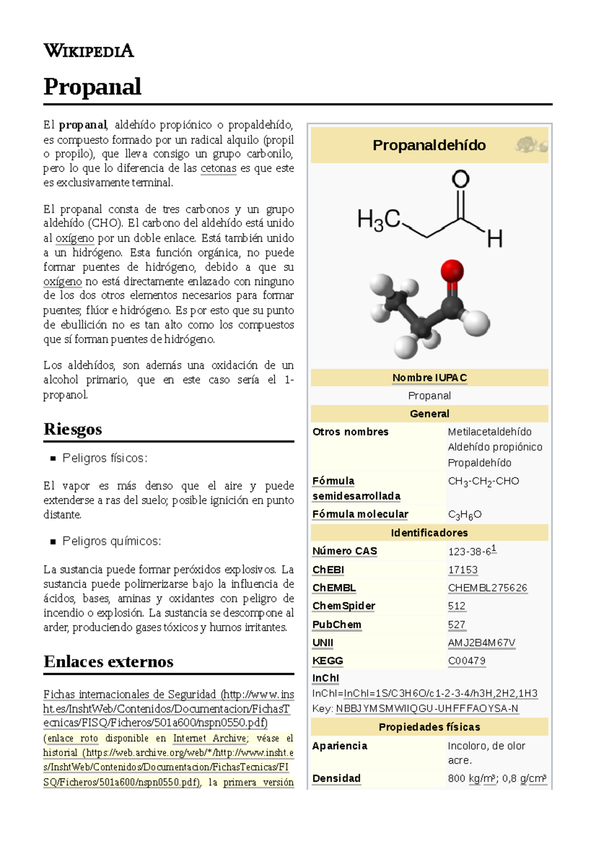 Propanal - imforme - Propanaldehído Nombre IUPAC Propanal General Otros ...