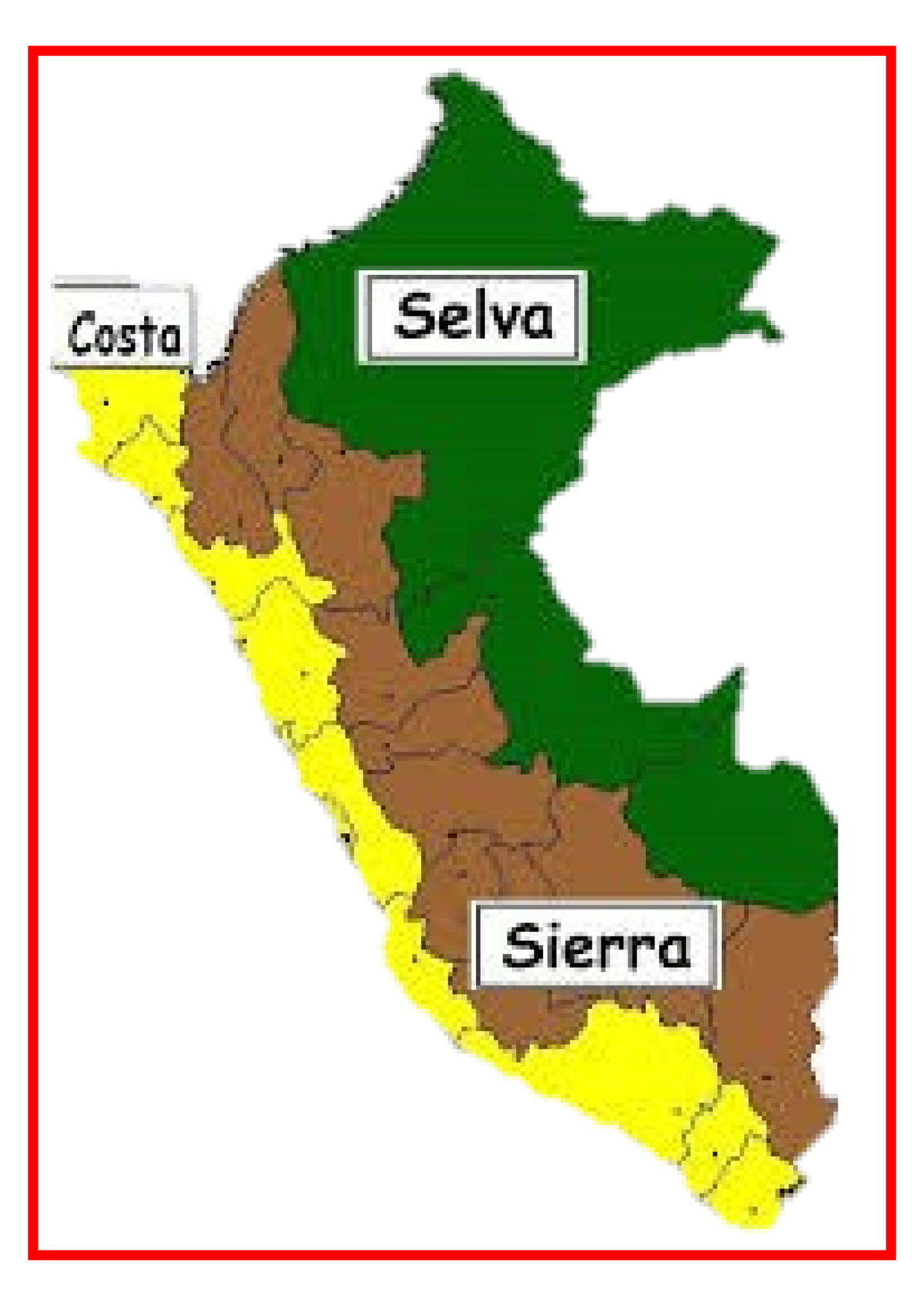 MATA EL MAPA DEL PERU Desarrollo 1 Costa Selva Sierra Costa Selva 