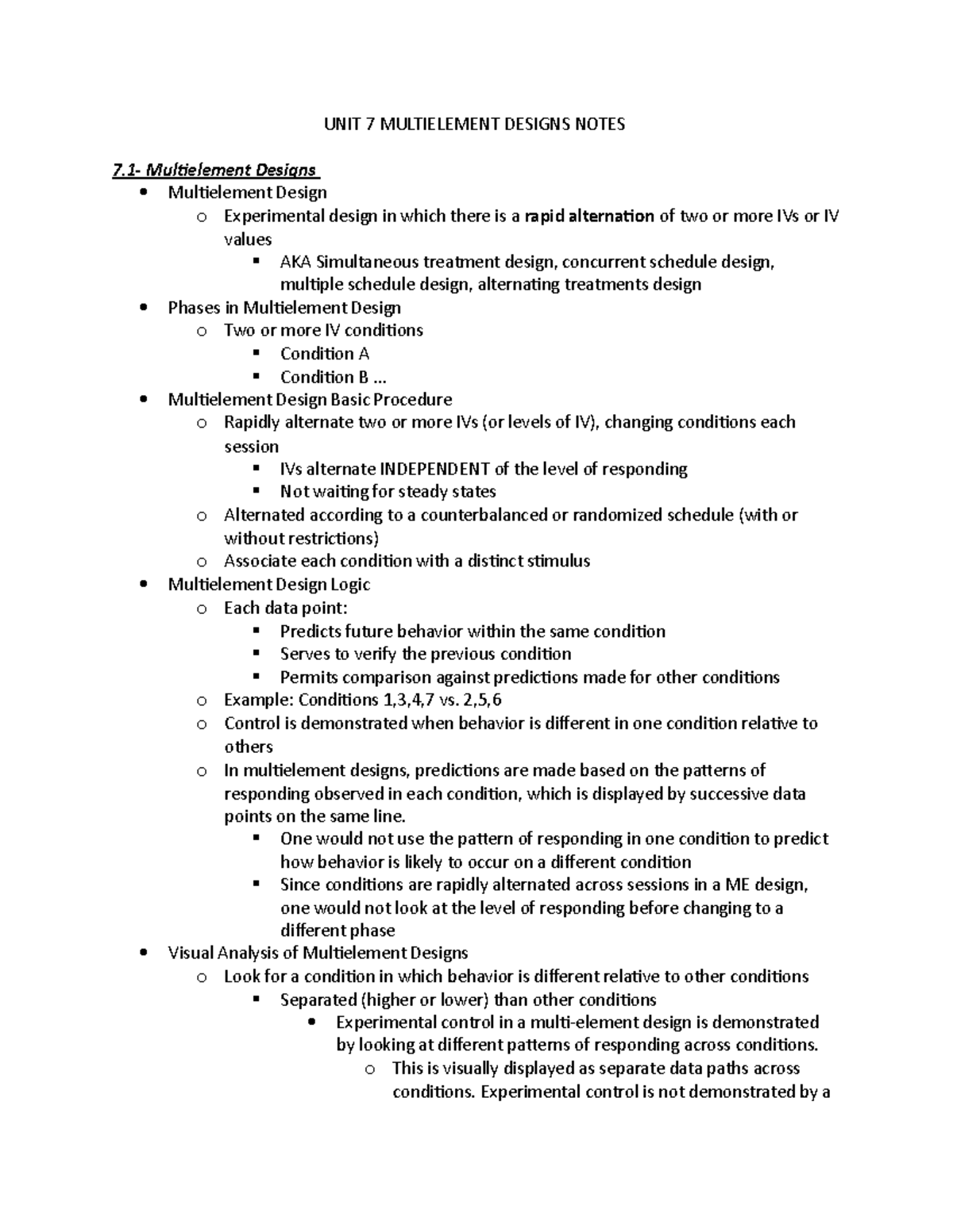 UNIT 7 Multielement Designs Notes UNIT 7 MULTIELEMENT DESIGNS NOTES 7