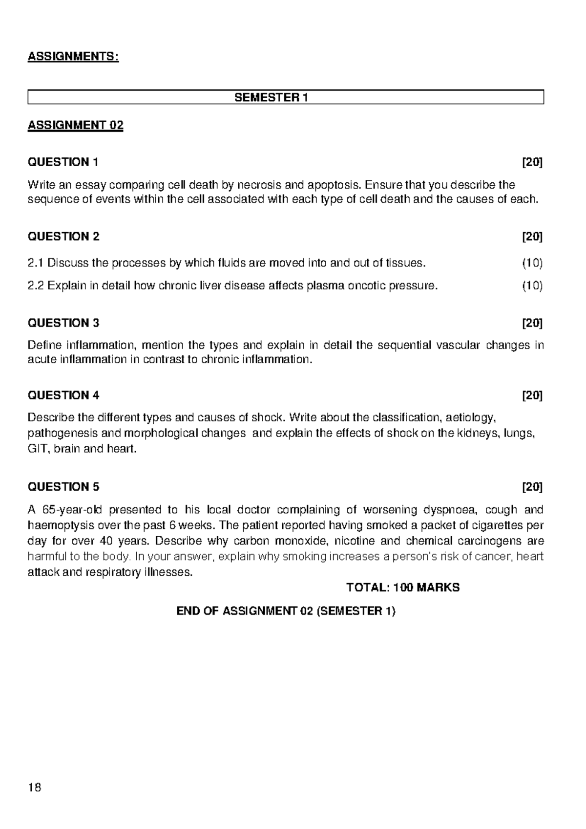 Unisa - Clinical Pathology Assignment 02 - 18 ASSIGNMENTS: SEMESTER 1 ...