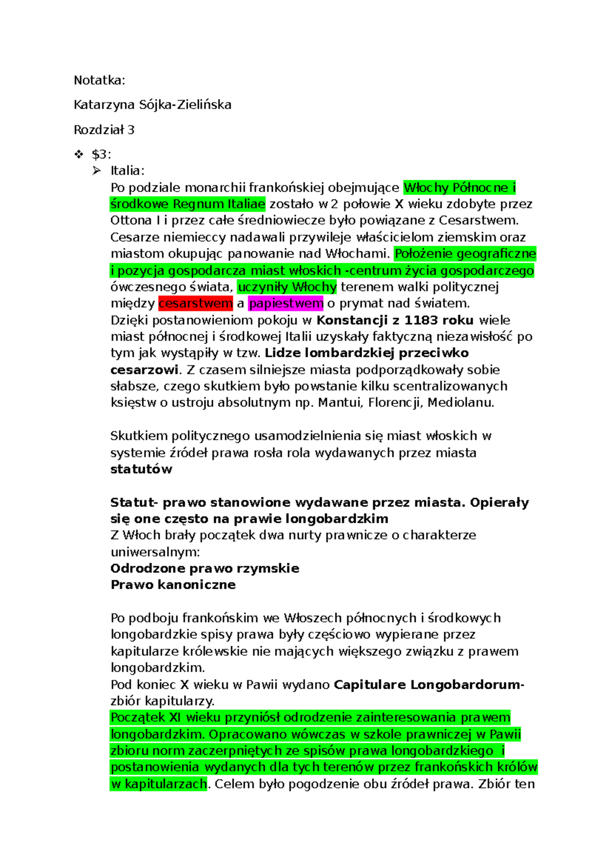 Historia powszechna prawa zajęcia 3 notatka (1) - Notatka: Katarzyna