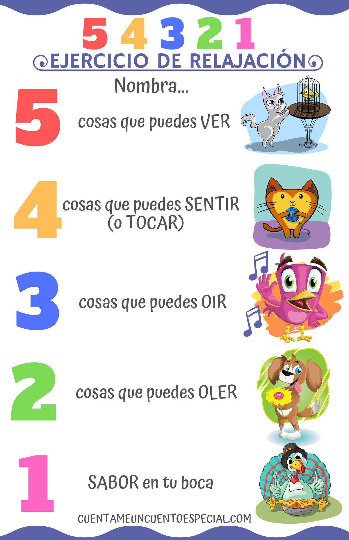 Poster Tecnica de Relajacion del 5 4 3 2 1 - psicologia - EJERCICIO DE ...