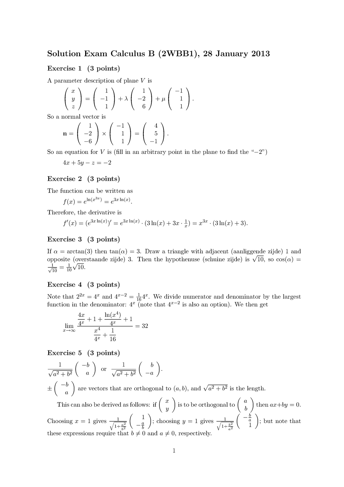 2WBB1-jan2013-solutions - Solution Exam Calculus B (2WBB1), 28 January ...