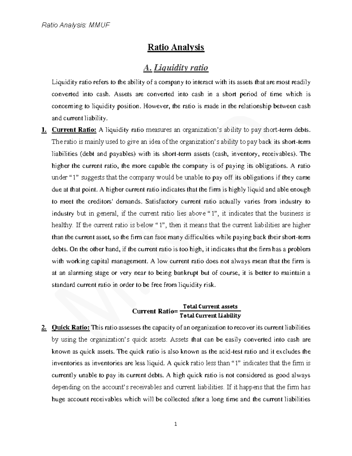 Ratio Analysis Note - Ratio Analysis A. Liquidity ratio Liquidity ratio ...