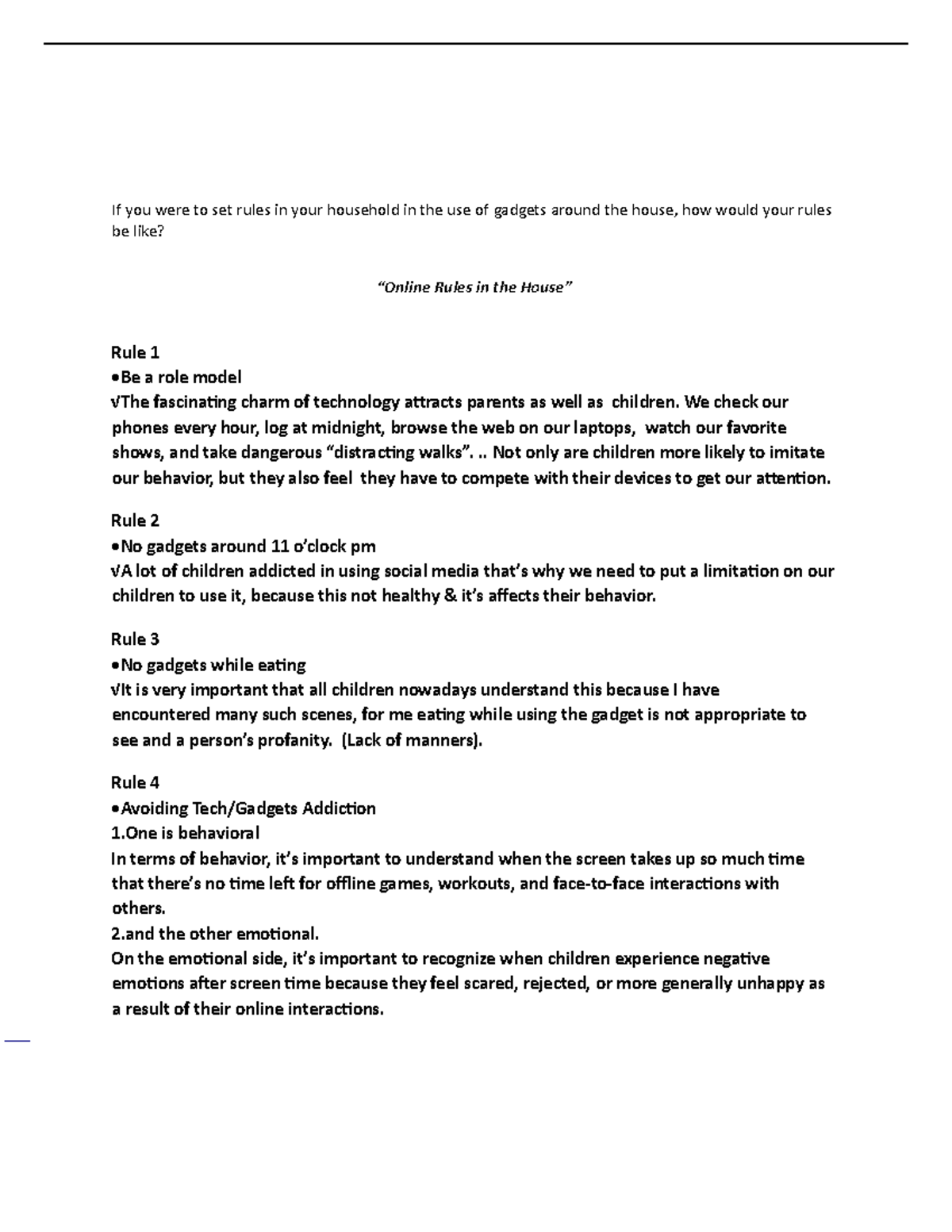 Activity on text based Communication - If you were to set rules in your ...