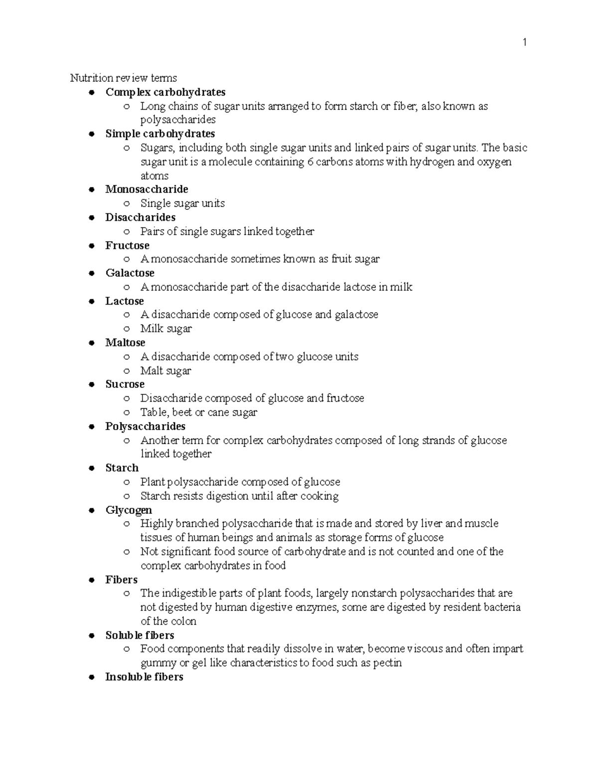 Nutrition review terms - The basic sugar unit is a molecule containing ...