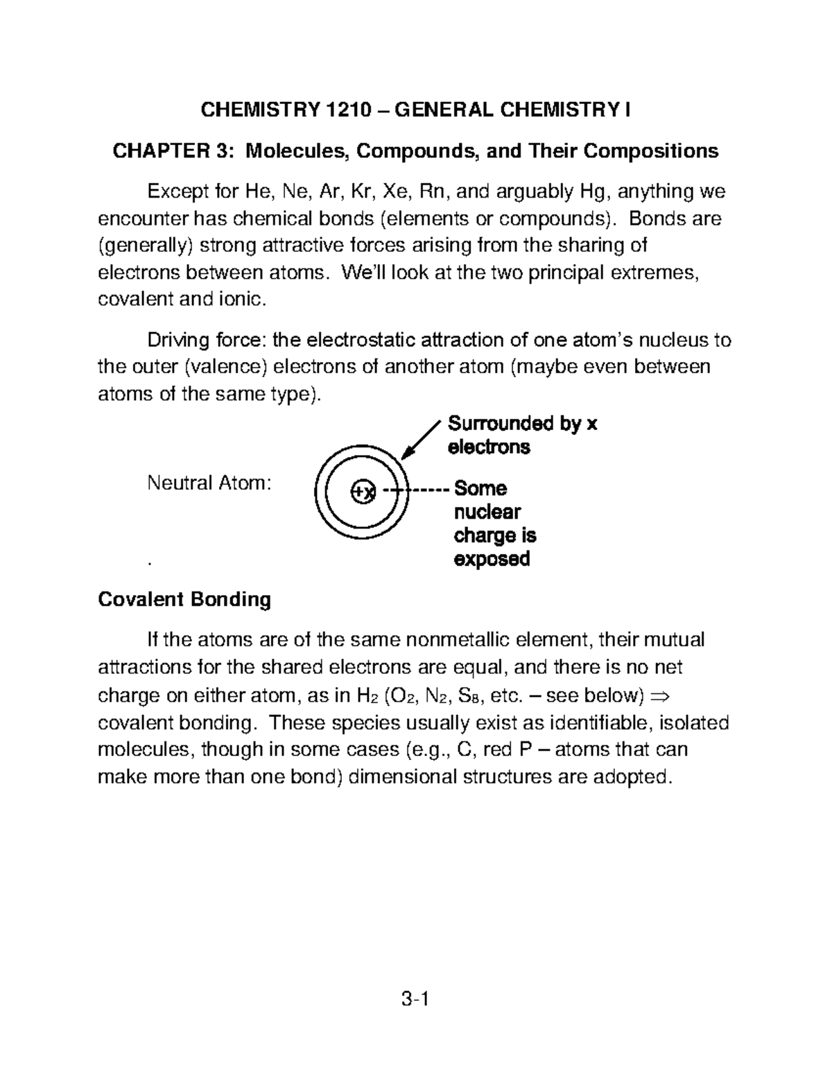 Chemistry 1210 Chapter 3 2018 - CHEMISTRY 1210 GENERAL CHEMISTRY I ...