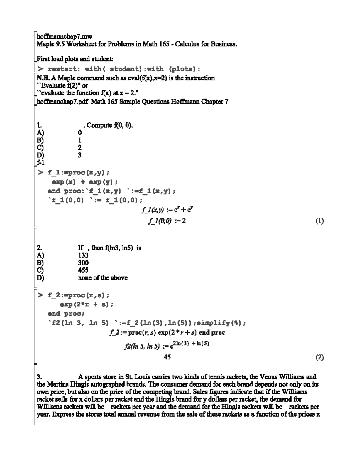 HW hoffmann chap7 - hoffmannchap7 Maple 9 Worksheet for Problems in ...