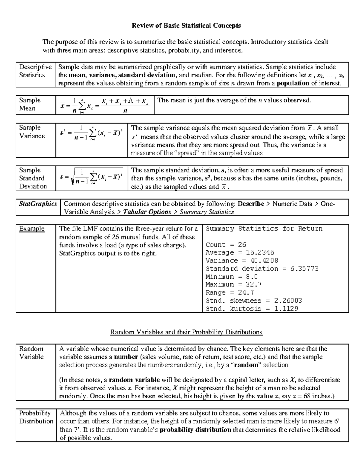 Basic Statistical Concepts - Introductory statistics dealt with three ...