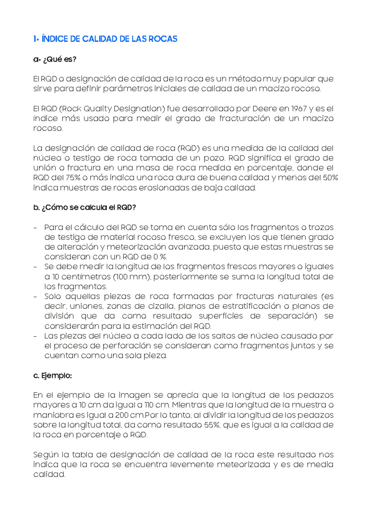 Indice Calidad DE Rocas - 1• ÍNDICE DE CALIDAD DE LAS ROCAS a• ¿Qué es ...