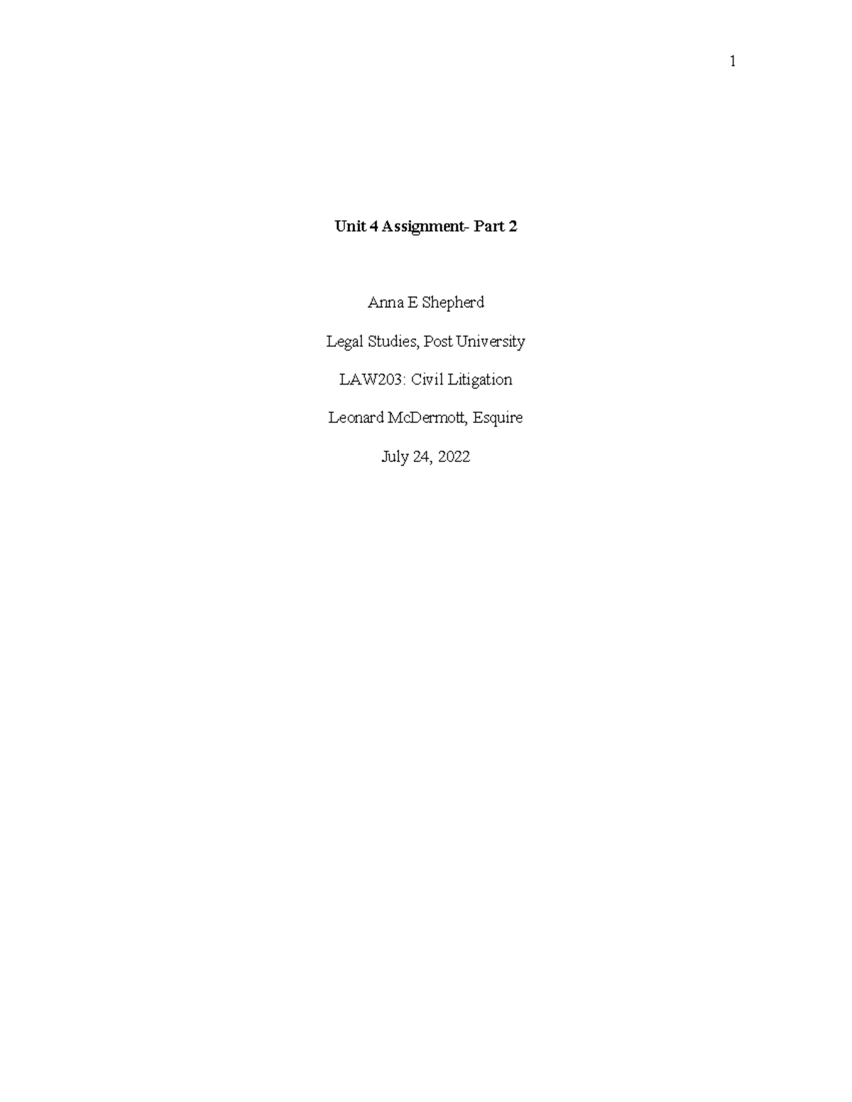 Law203 Unit+4+Assignment-+Part+2 - 1 Unit 4 Assignment- Part 2 Anna E ...