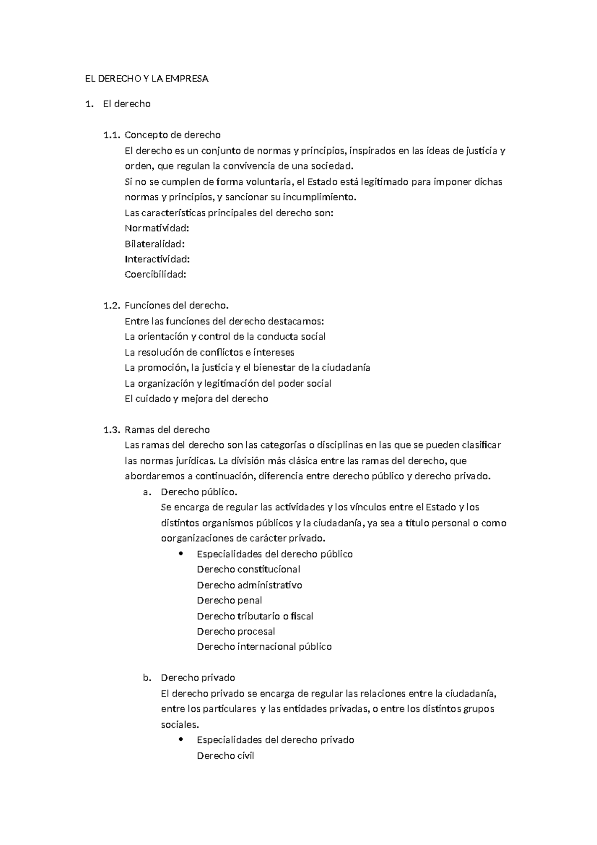 EL Derecho la Empresa - EL DERECHO Y LA EMPRESA 1. El derecho 1 ...