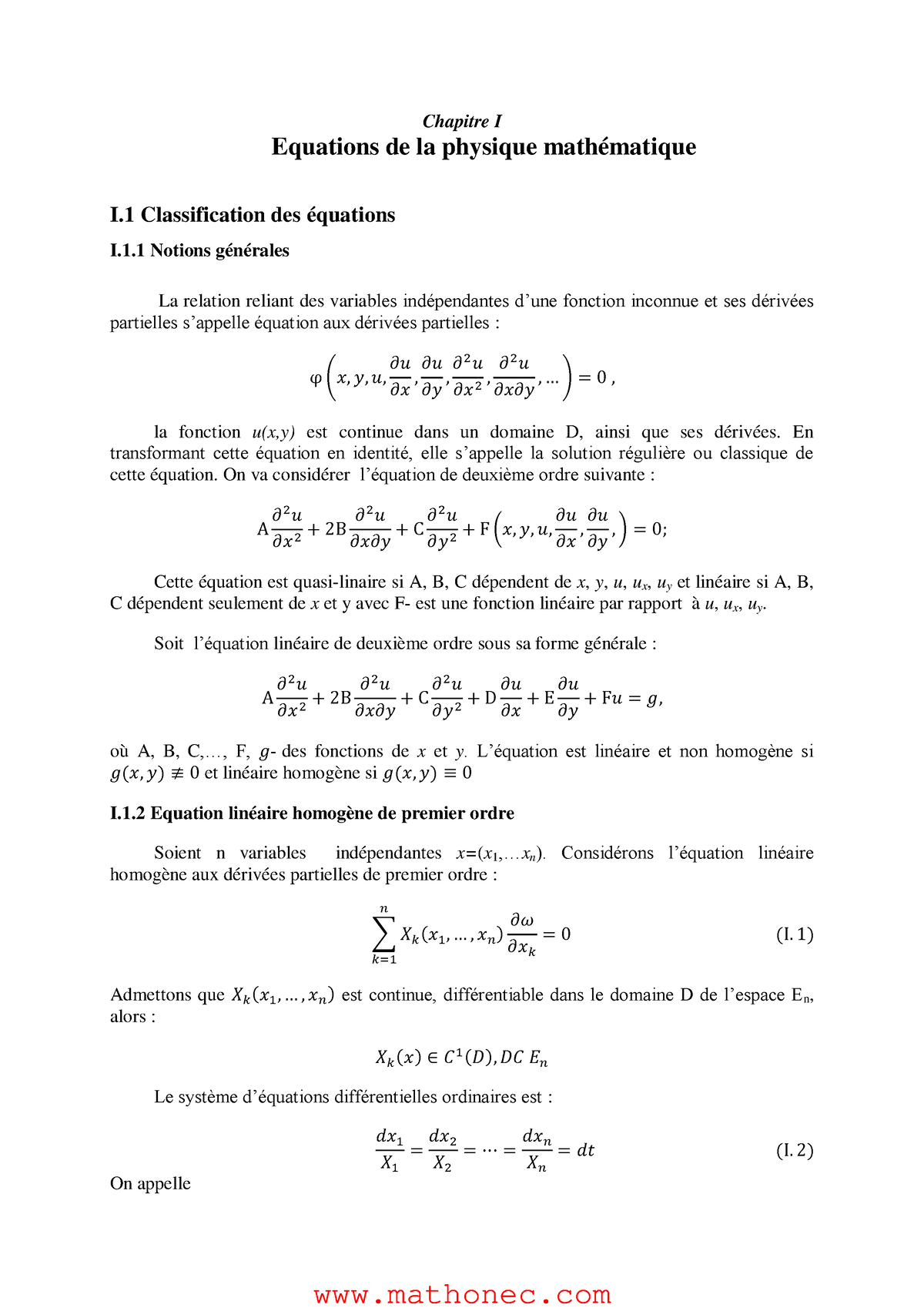 Equations De La Physique Math Matiques-1 - Chapitre I Equations De La ...