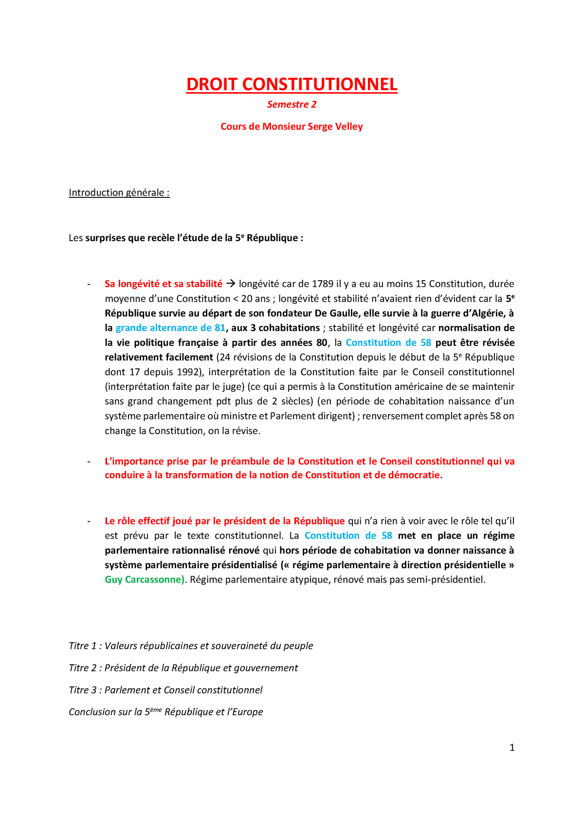 Cours Droit Constitutionnel L1 Semestre 1 Pdf