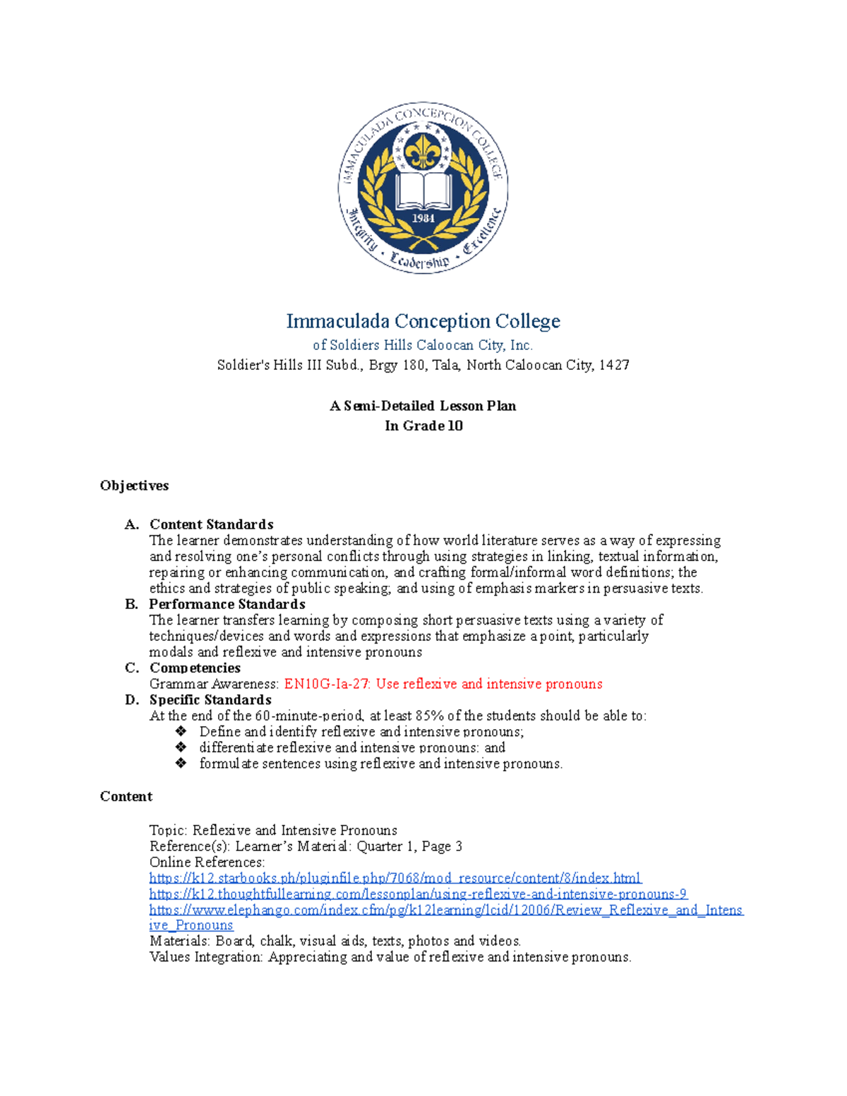 Untitled document - unfinished lesson plan - Immaculada Conception ...
