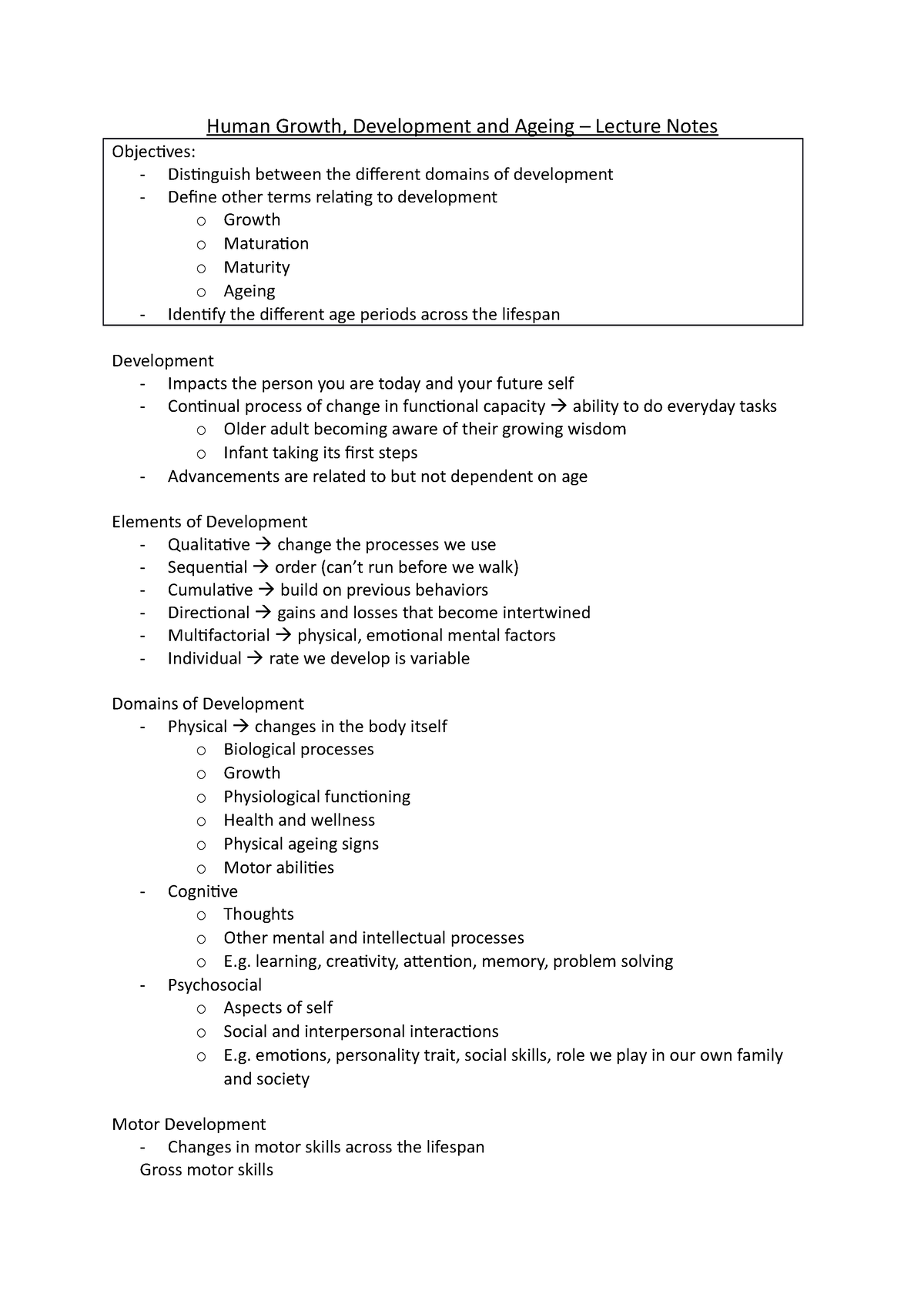 Lecture and powerpoint summarised from week 1-12 notes - Human Growth ...