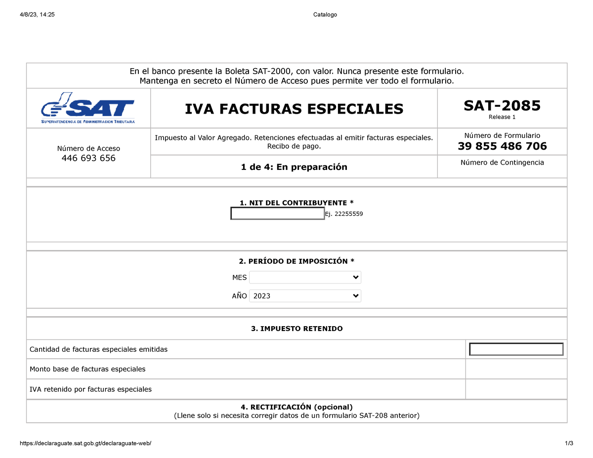 SAT 2085 Facturas Especiales - 4/8/23, 14:25 Catalogo Declaraguate.sat ...