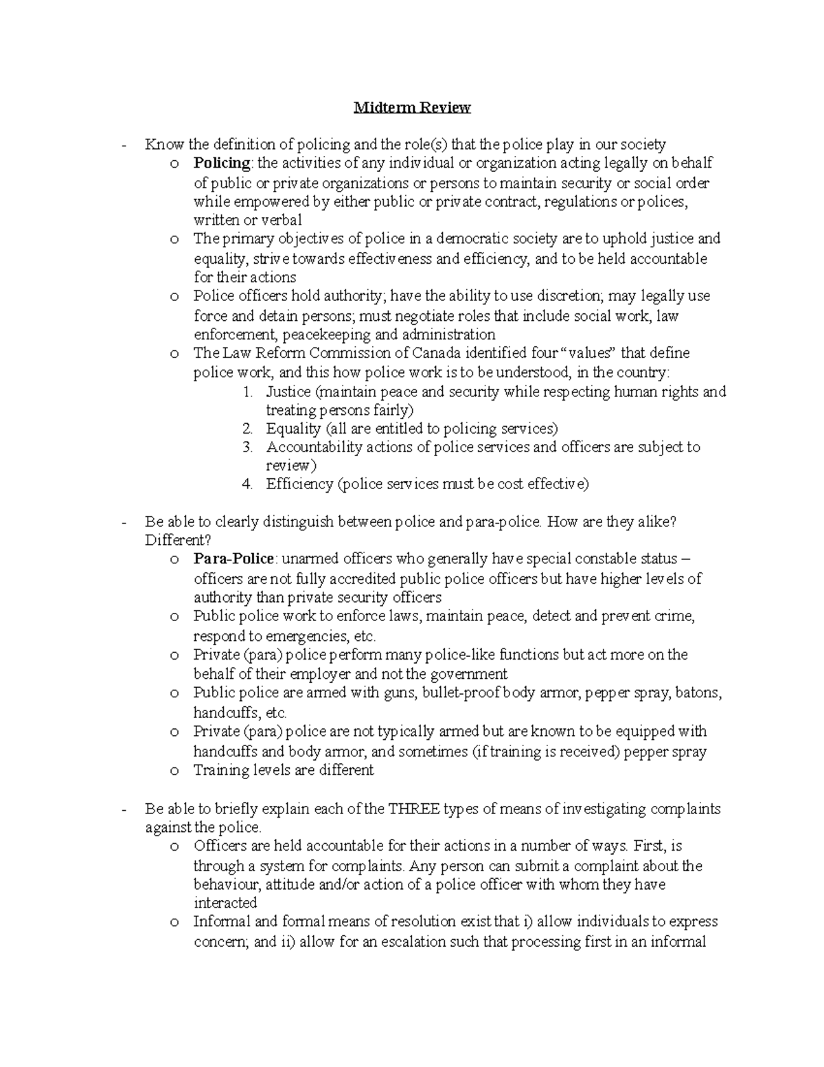Police Studies 3000 Midterm Review - Midterm Review Know the definition ...