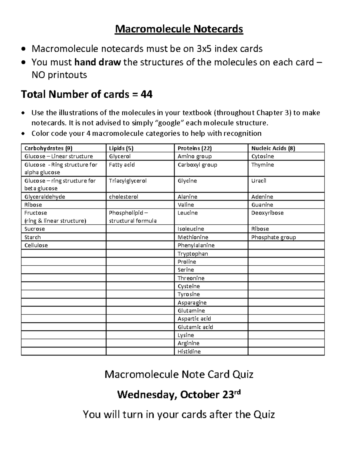 Kami Export - 1 Macromolecule Note cards instructions - Macromolecule ...