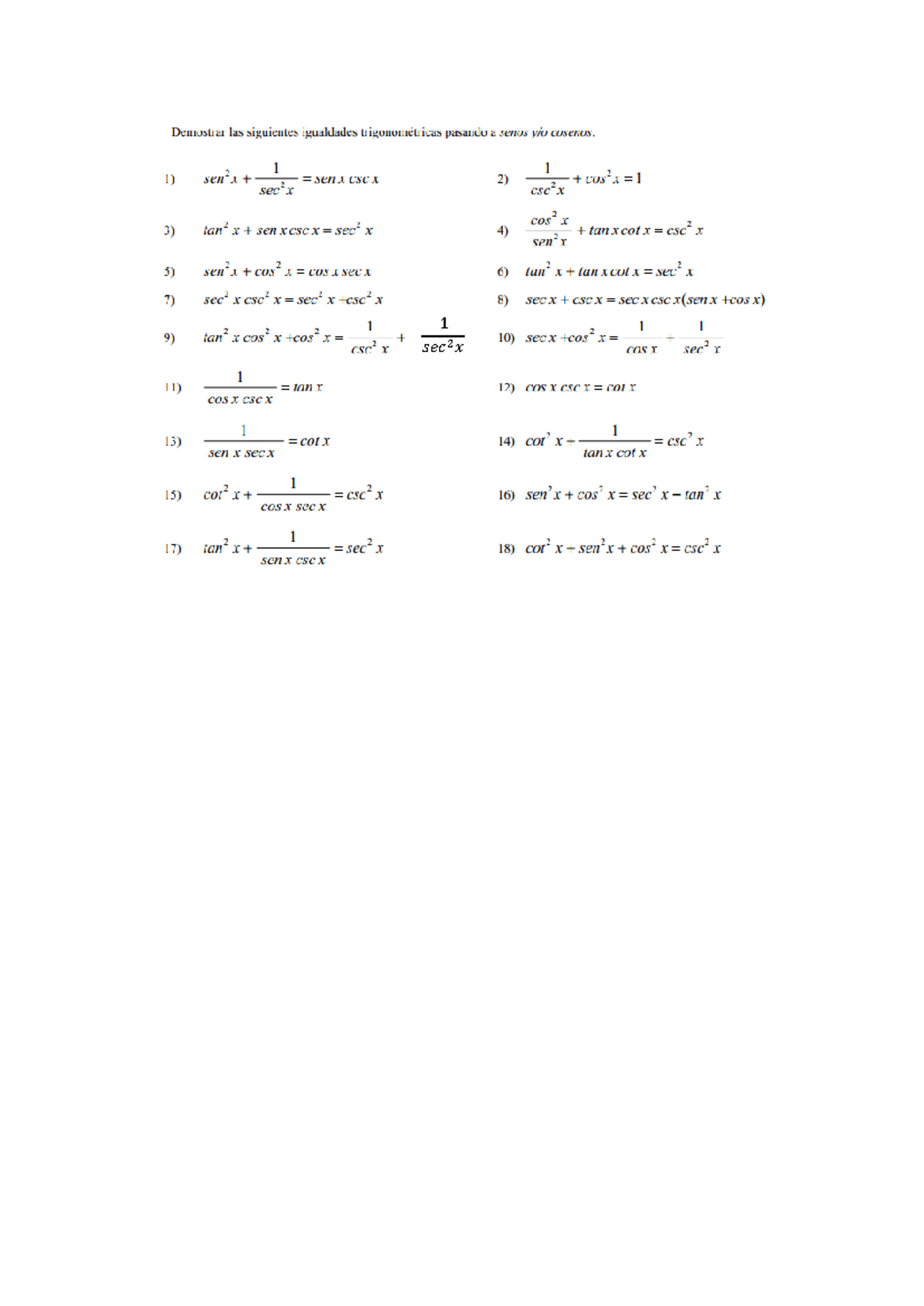 1 Identidades Trigonométricas Ejercicios - Matematica 6to - Demostrar ...