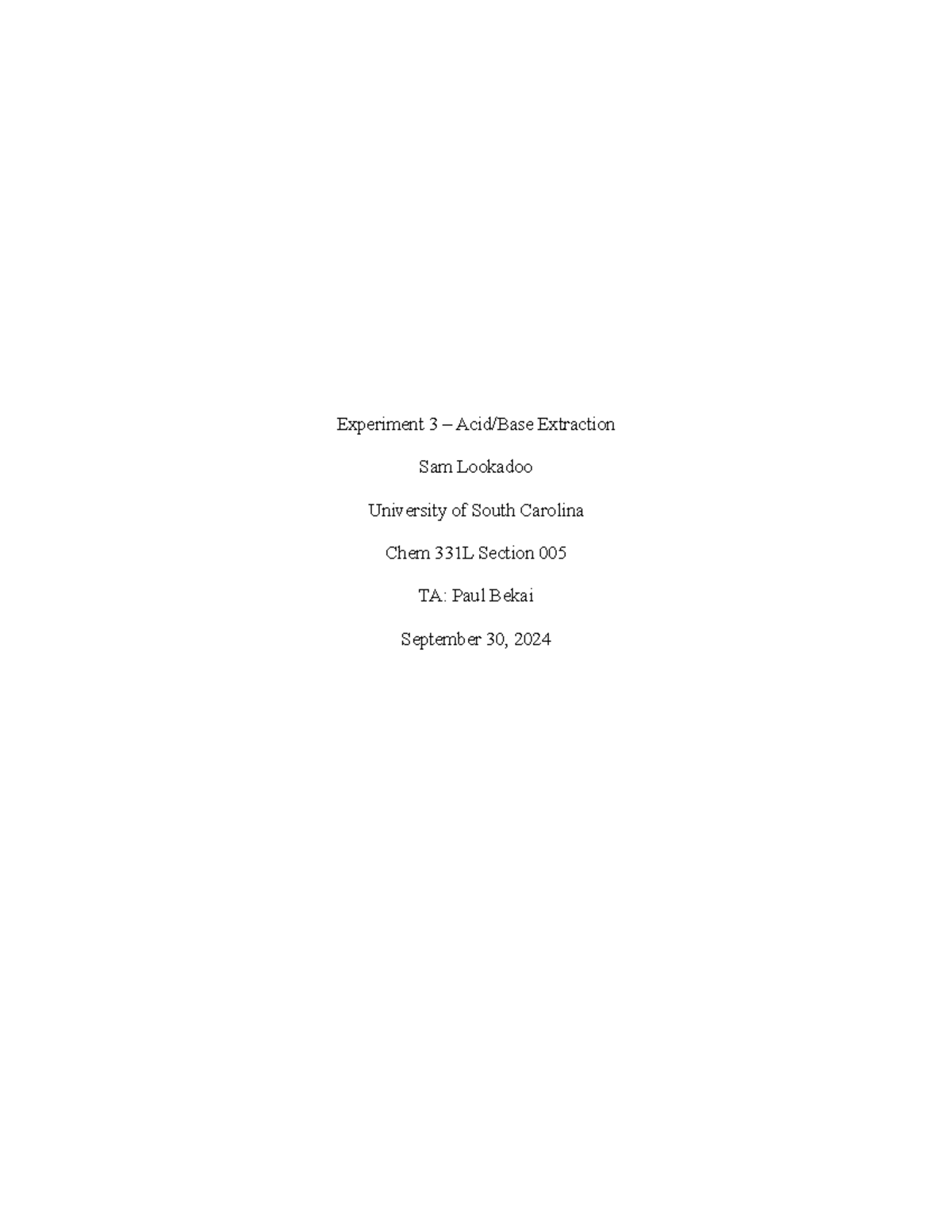 Orgo Chem Pre lab 3 Pre lab Experiment 3 Acid/Base Extraction Sam