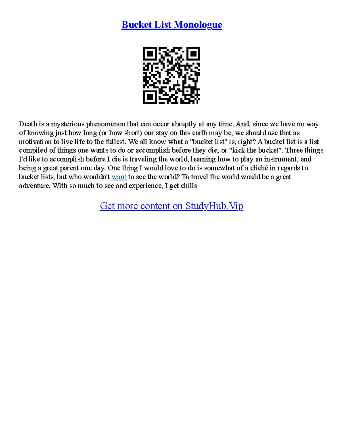 Bucket List Essay Bucket List Monologue Death is a mysterious