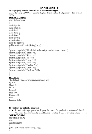 Java Lab manual EXPERIMENT 1 a Displaying default value of