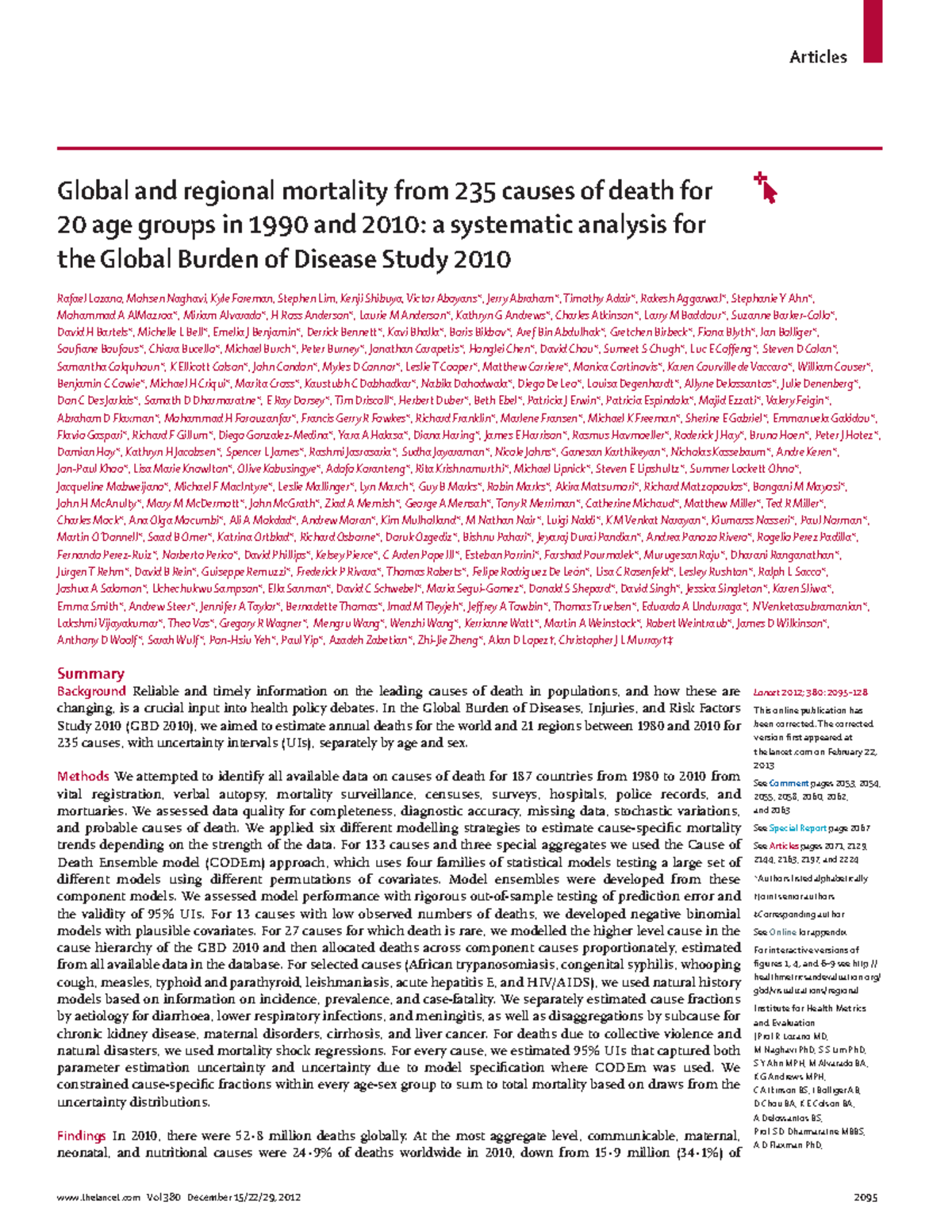 GBD Lancet high quality Global and regional mortality from 235