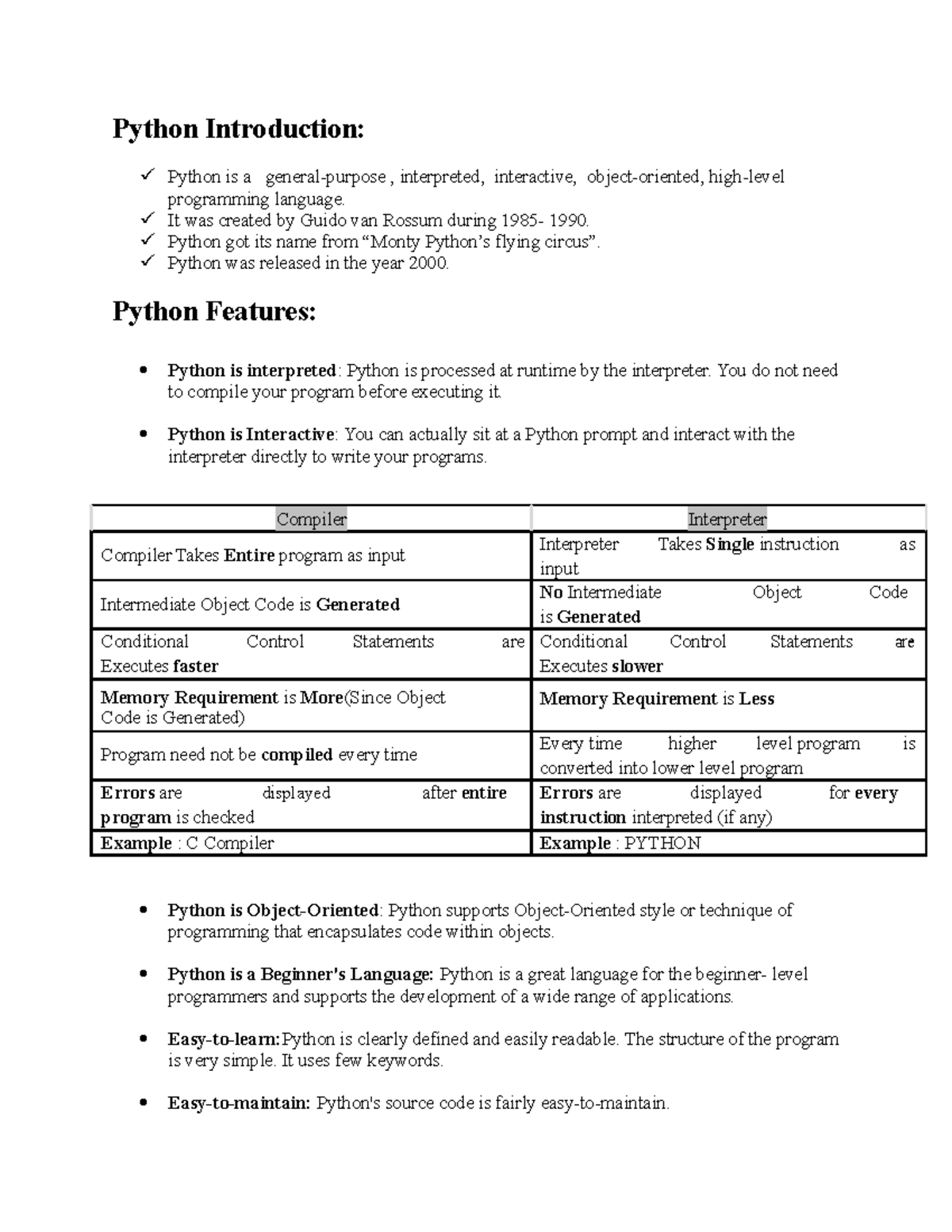 Python docx material - Python Introduction: Python is a general-purpose ...