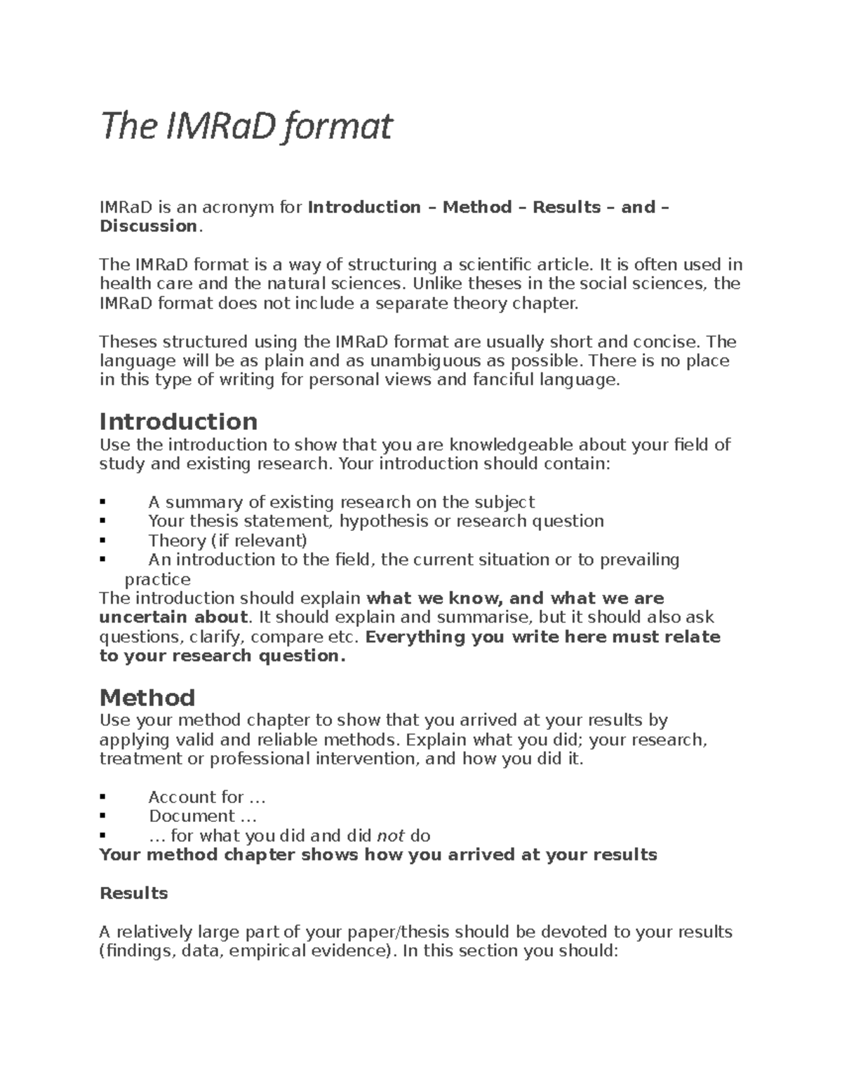What is IMRAD format and how to do make one - Nursing - BSU - Studocu