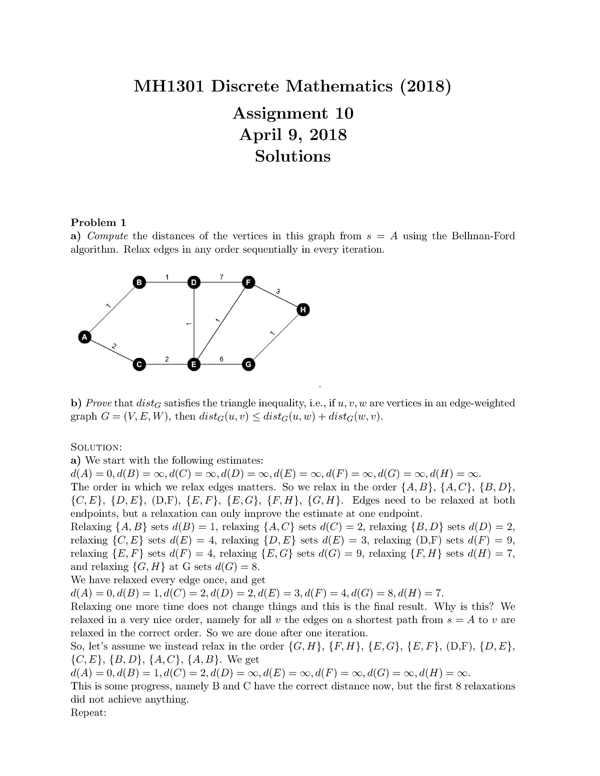 Tutorial 10 Solution - Discrete Mathematics Assign - MH1301 Discrete ...