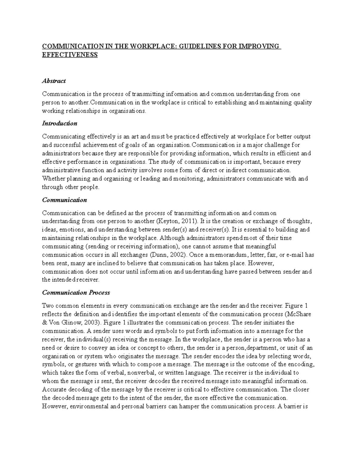 Communication IN THE Workplace - COMMUNICATION IN THE WORKPLACE ...