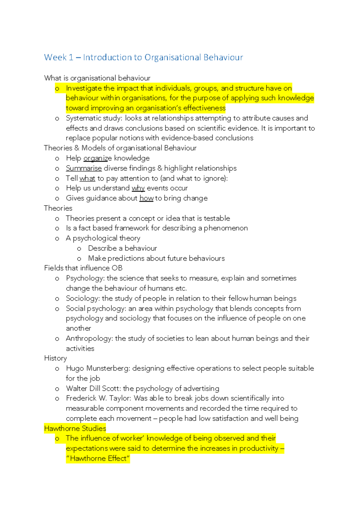 343029991 MGMT1002 Study Notes - Week 1 Introduction to Organisational ...