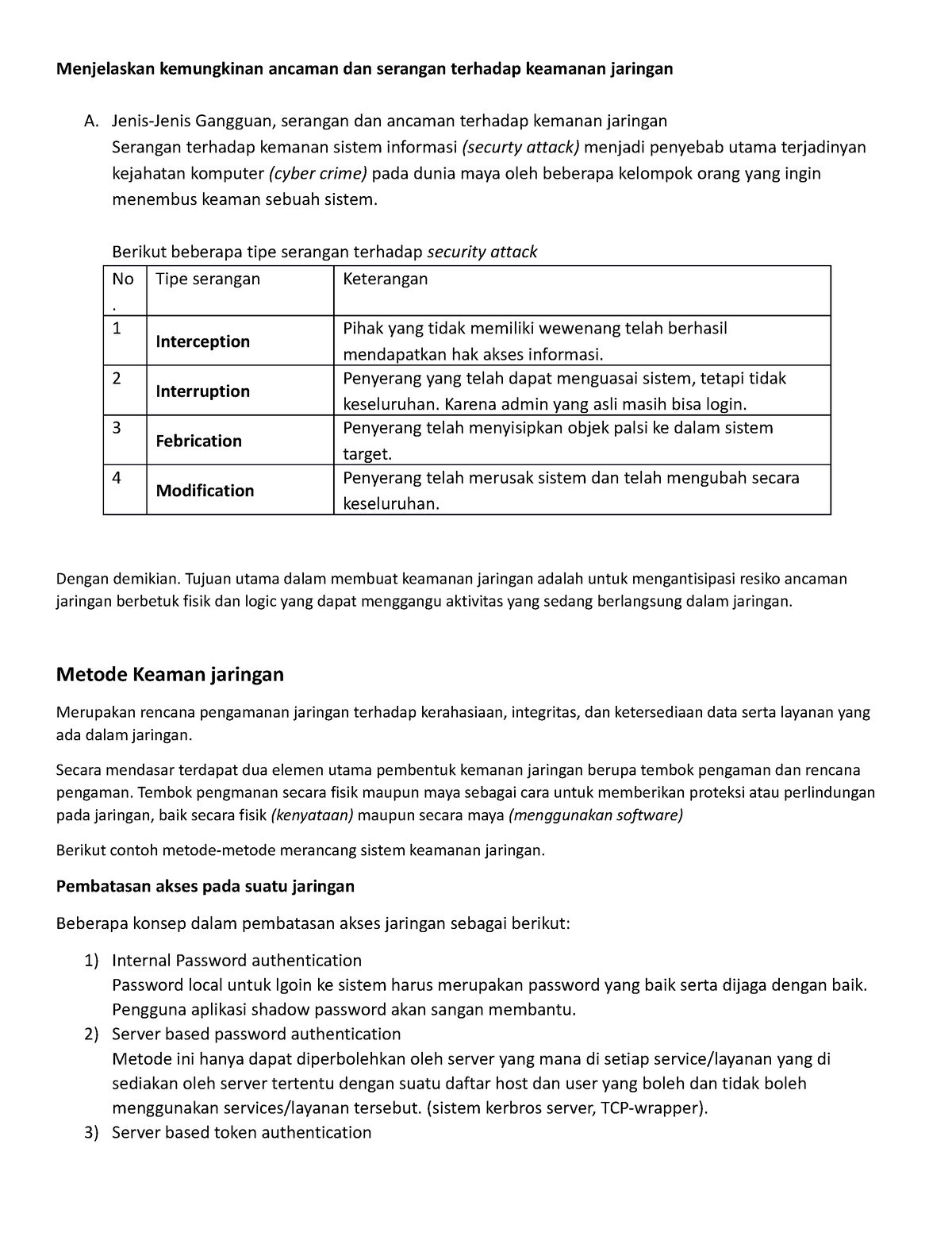 Menjelaskan Kemungkinan Ancaman Dan Serangan Terhadap Keamanan Jaringan ...