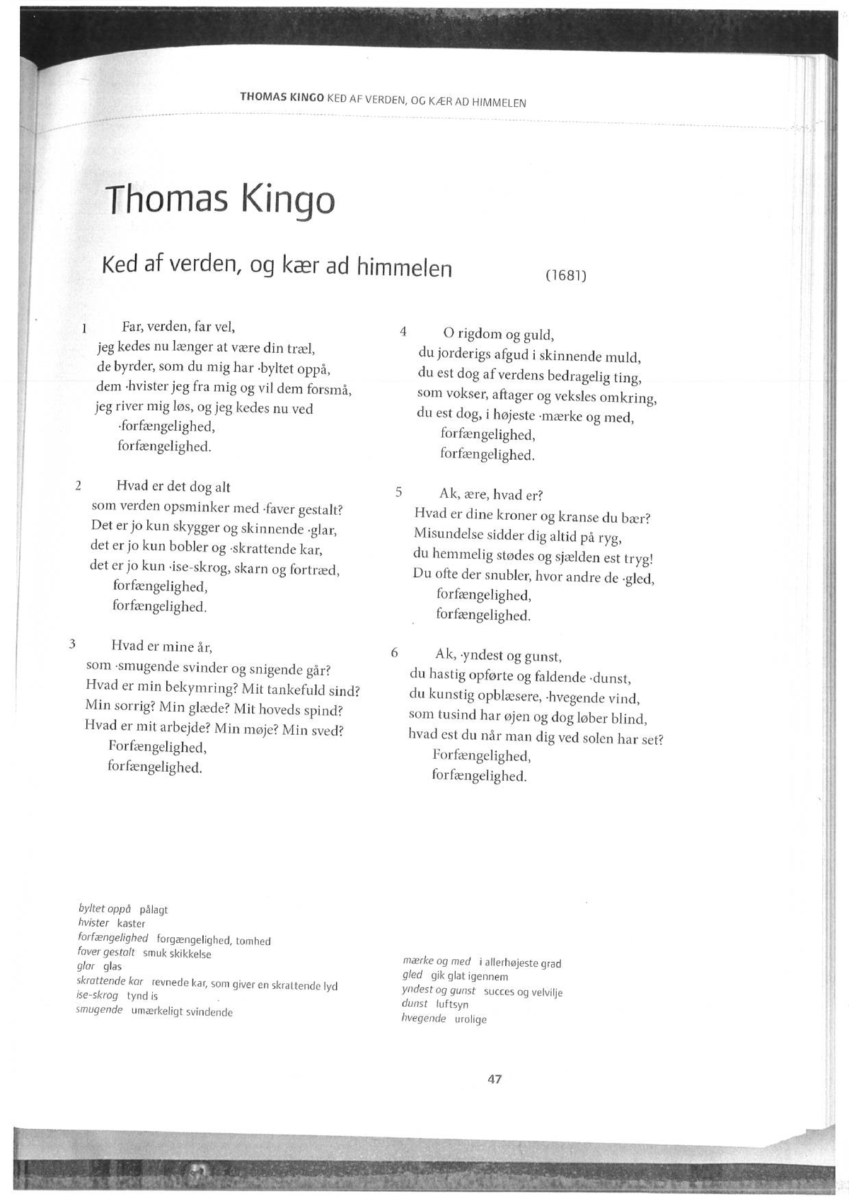 Ked Af Verden Og Kær I Himmelen Af Thomas Kingo 1681 - Dansk Som ...