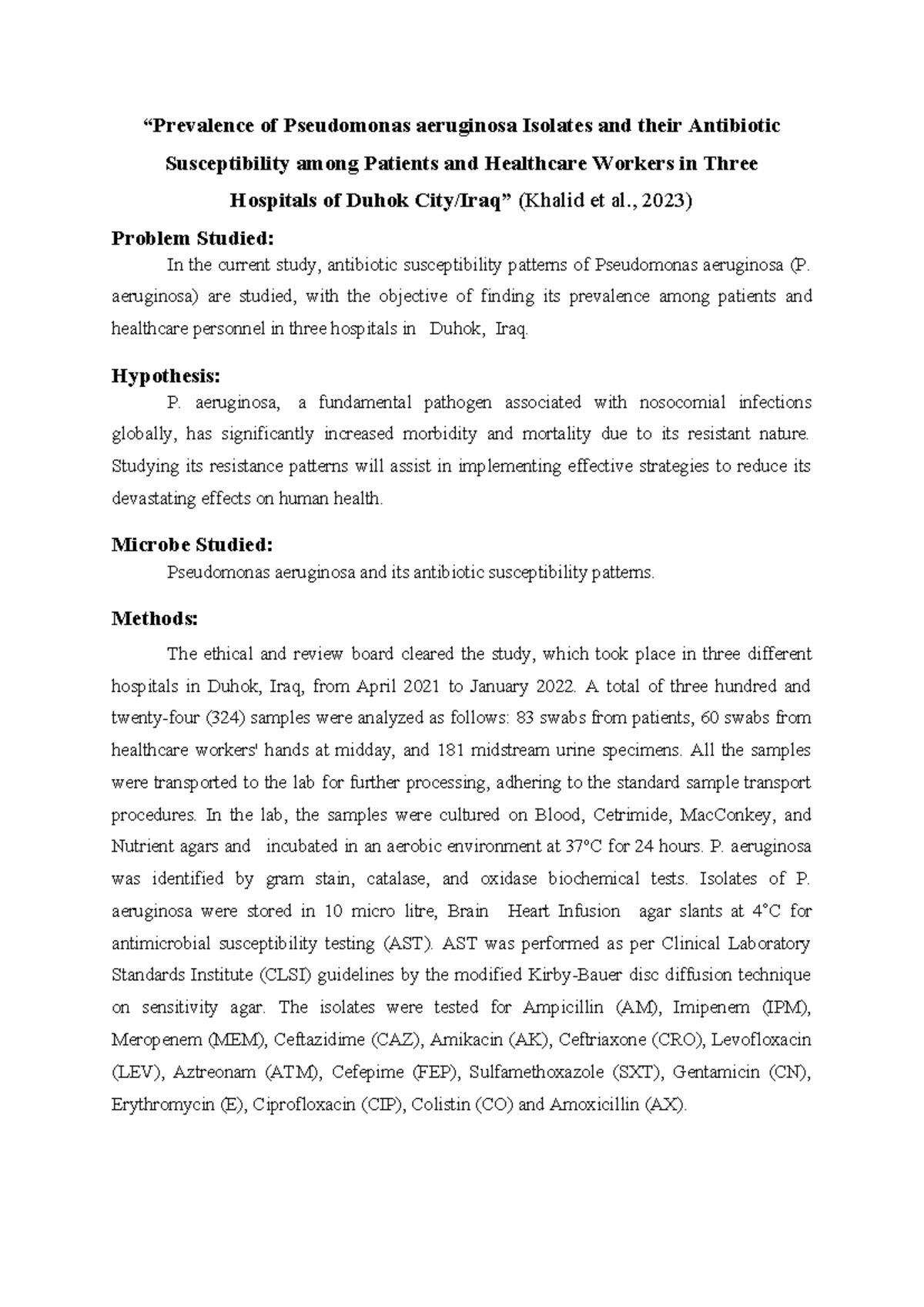 Research Paper Analysis - “Prevalence of Pseudomonas aeruginosa ...
